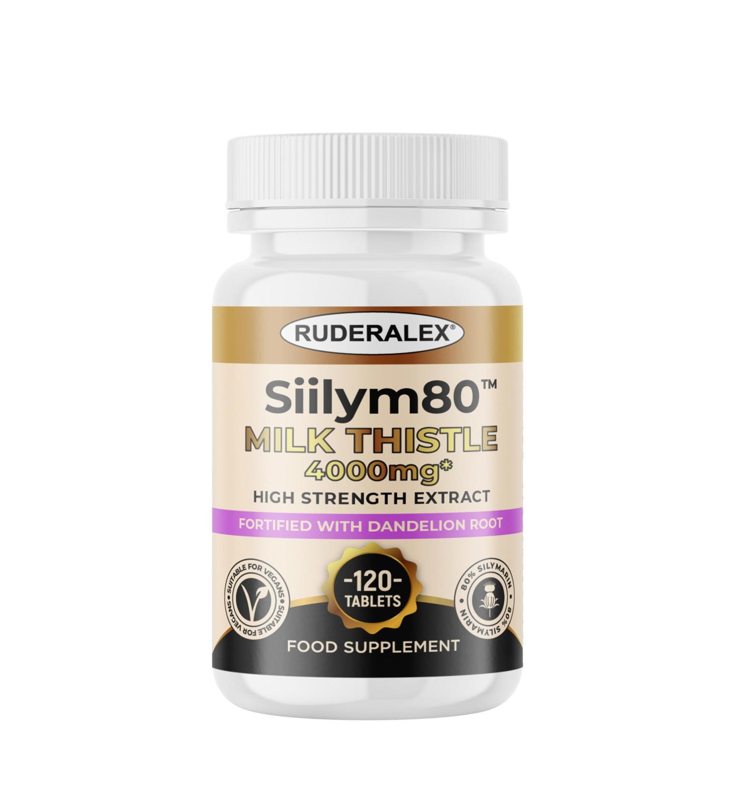 Siilym80 High Strength Milk Thistle Extract 4000mg 80% Silymarin with Dandelion Root - 120 Vegan Tablets | Liver Detox & Antioxidant Support - Buy Online on GoSupps.com