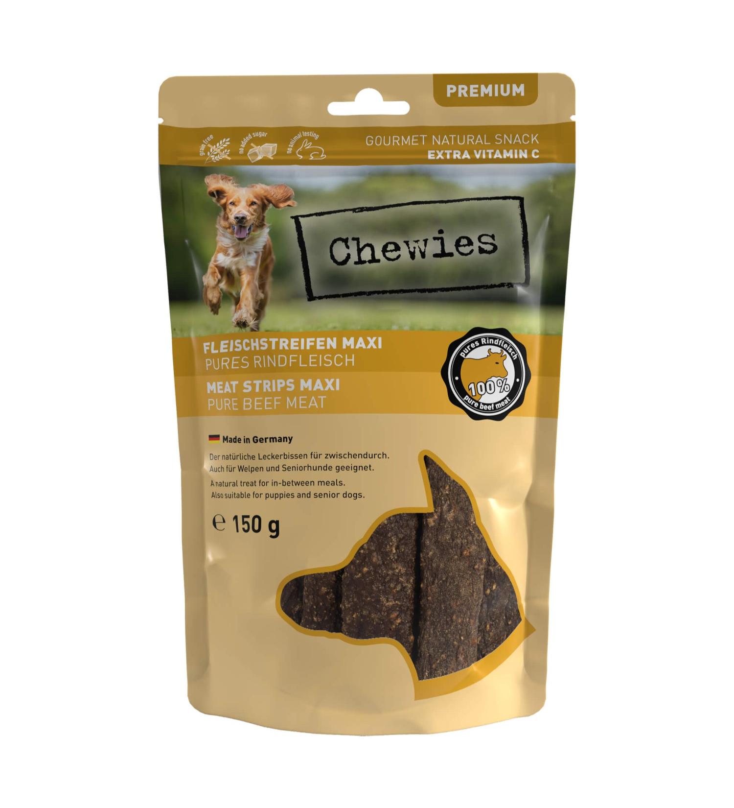 Chewies Maxi Meat Stripes for Dogs - 100% Beef Air-Dried Sugar-Free Cereal-Free - 150g D rrfleisch - Buy Online on GoSupps.com