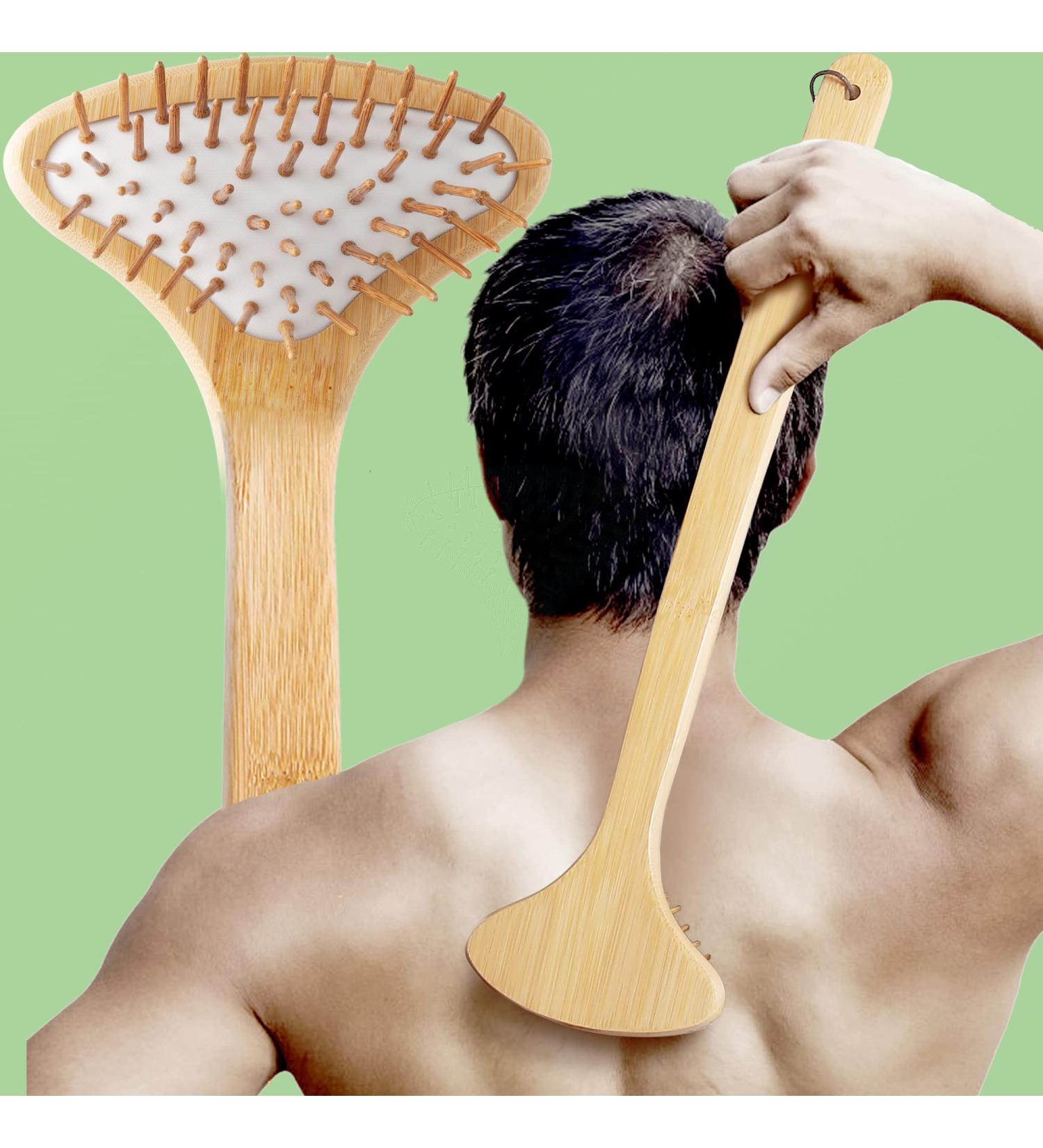 Large Curved Bamboo Back Scratcher with 59 Wooden Points - Instant Itch Relief & Back Massager for Men Women Adults | Curved Handle & Air Cushion Design (White) - Buy Online on GoSupps.com