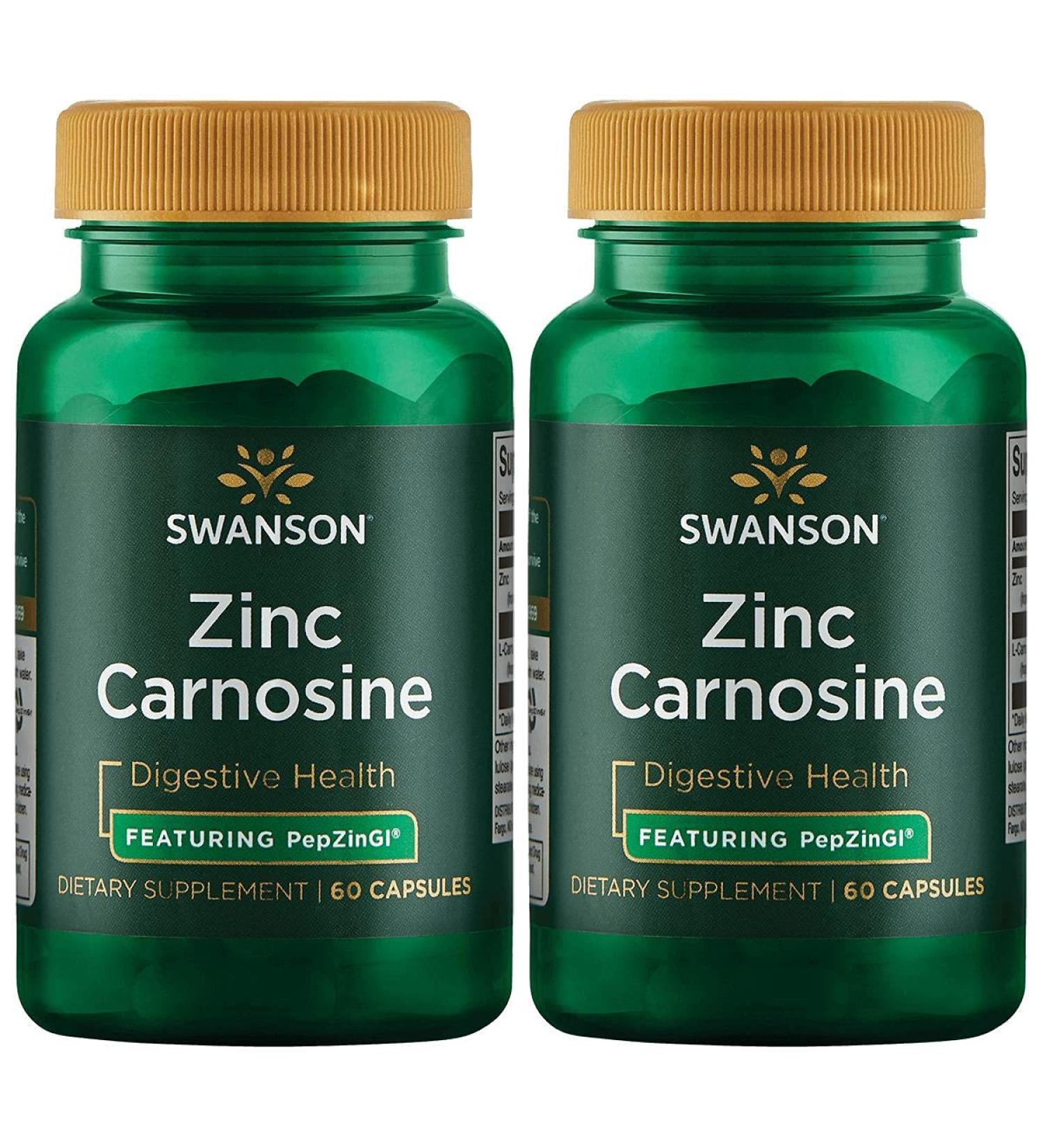 Swanson Zinc Carnosine (PepZin GI) - 60 Capsules x 2 Pack - Supports Gastric Health & Digestive Balance - Buy Online on GoSupps.com