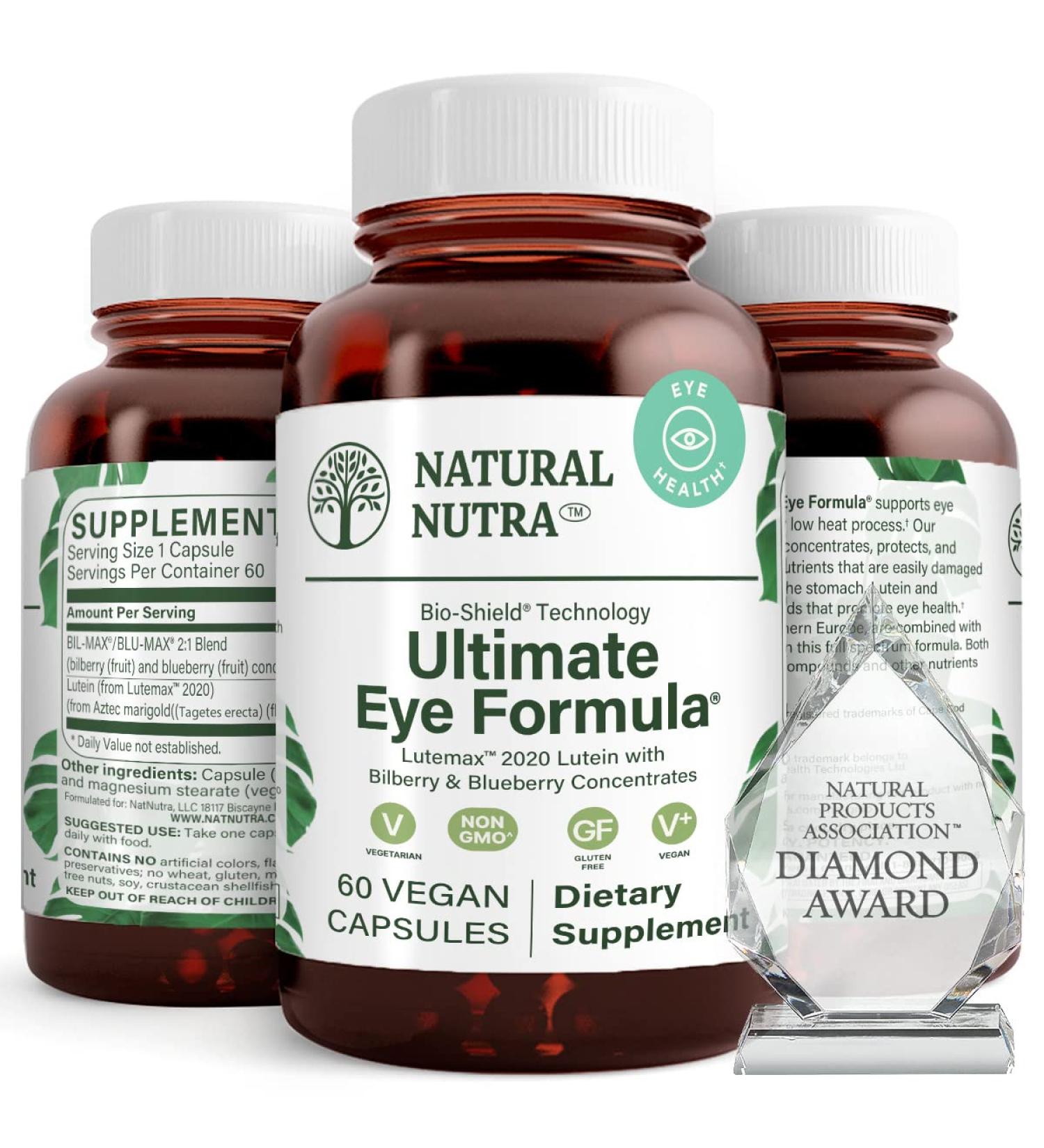 Natural Nutra Ultimate Eye Health Vitamins with Lutemax 2020 - Lens and Retina Supplement for Improved Day and Night Vision, Healthy Macula, and Reduced Eye Fatigue - Bilberry Extract - 60 Capsules - Buy Online on GoSupps.com