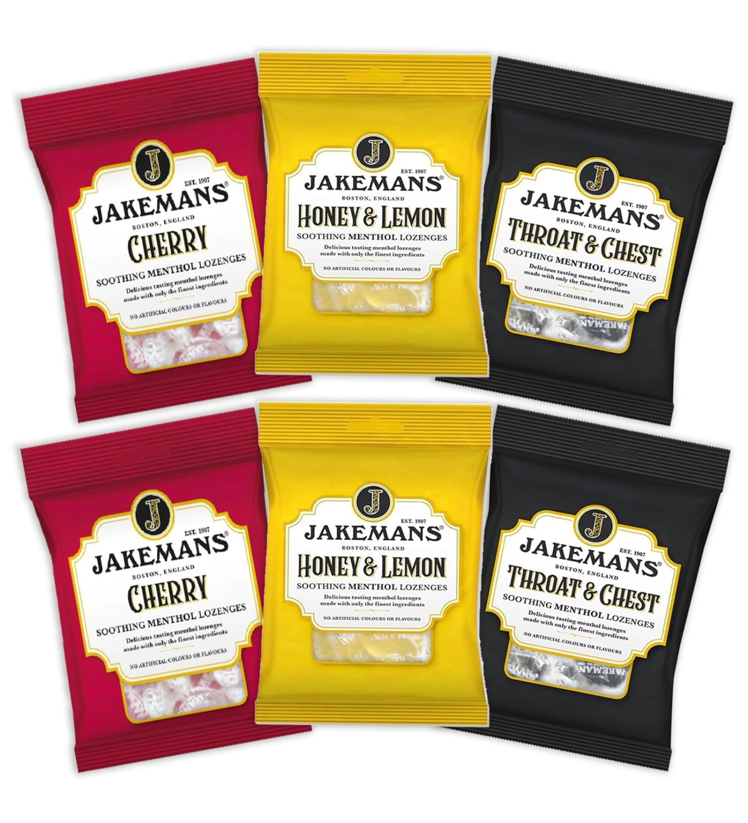 Caliko Soothing Menthol Lozenges Jakemans Throat and Chest Cherry Honey & Lemon - Pack of 6 for Cough Relief and Congestion. Jakemans Cough Sweets The Perfect Remedy for Sore Throat.