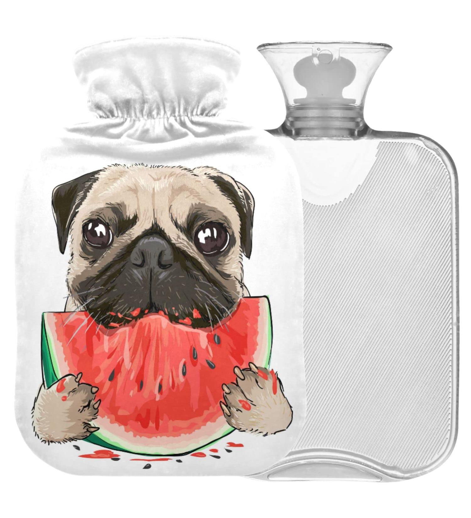 NAANLE Pug Dog Watermelon Heat Bottle | 1L Transparent Hot Water Bottle for Bed Hand & Feet Warmer | Pain Relief & Cold Therapy - Buy Online on GoSupps.com