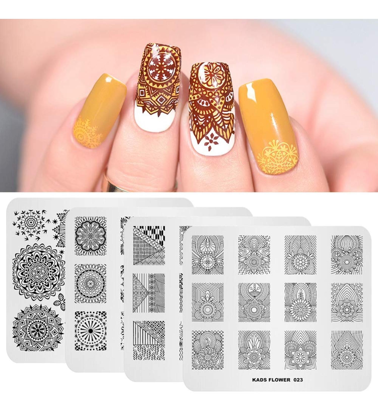 4pcs Nail Art Stamping Plates - Geometric Texture Wreath Pattern Templates for DIY Nail Design | International Shipping Available - Buy Online on GoSupps.com