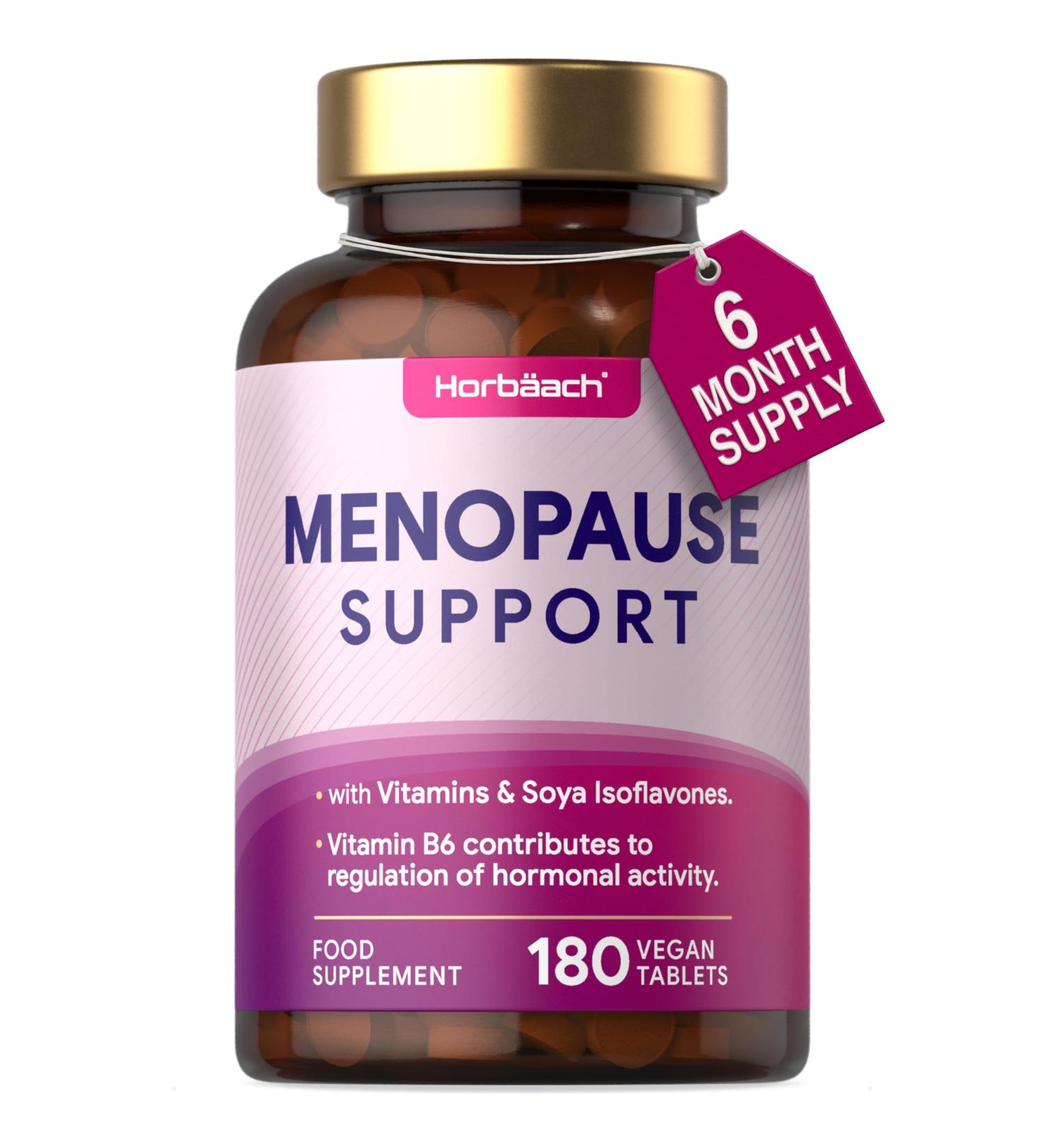Menopause Support Tablets for Women | 180 Vegan SOYA Isoflavones & Vitamin B6 Tablets by Horbaach - Buy Online on GoSupps.com
