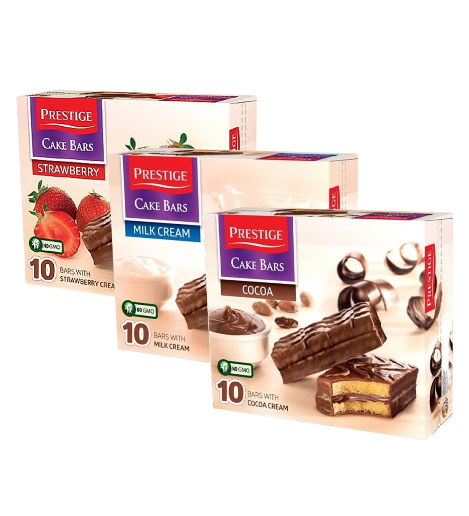 Prestige Strawberry Cream Cake Bars Milk Cream HALAL Cake Bars and Cocoa Cream HALAL 300g | Sponge Cake Bars | 10 Cake Bars In a Pack (Mixed 3 Pack) Mixed 100 g (Pack of 3) - Buy Online on GoSupps.com