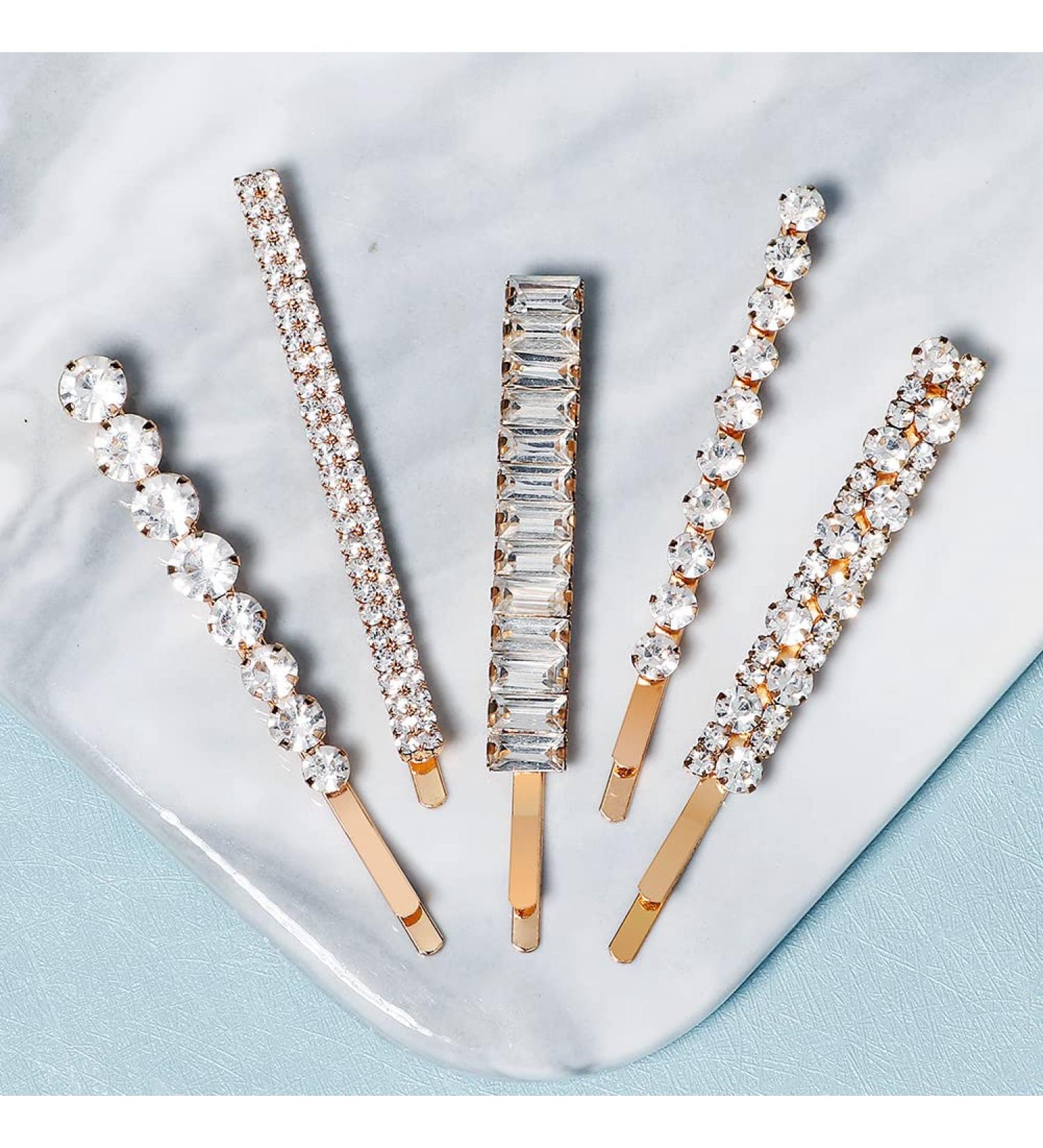 CatYou Crystal Hair Pins Set - 5 Pieces Metal Rhinestone Bobby Pins for Women & Girls - Sparkly Glitter Hair Clips - White Hair Accessories - Buy Online on GoSupps.com