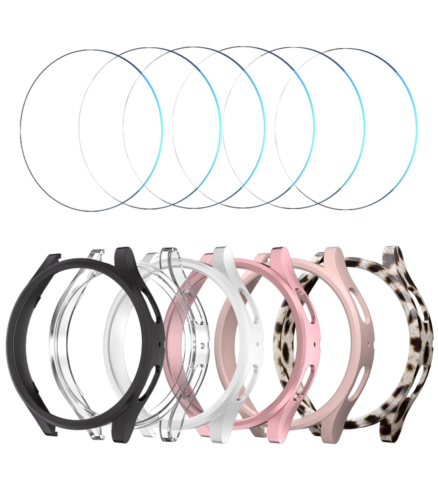 Samsung Galaxy Watch 5/4 40mm Screen Protector Case 6+6Pack - Bubble Free Tempered Glass Film + Waterproof Bumper - Black/Rose Gold/Pink/Silver/Leopard/Clear - Buy Online on GoSupps.com