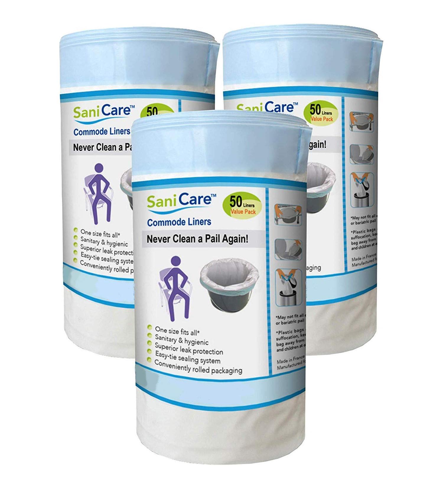 SaniCare Commode Liners Value Pack - Disposable Bedside Commode Liners - Adult Chair Pail Liners - 50 Count (Pack of 3) - Buy Online on GoSupps.com