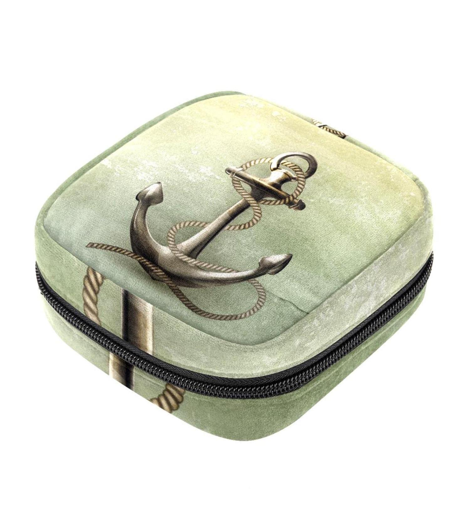 Retro Anchor Menstruation Pad Bag with Zipper - Stylish Women's Napkin & Tampon Bag - Perfect for Girls - Buy Online on GoSupps.com