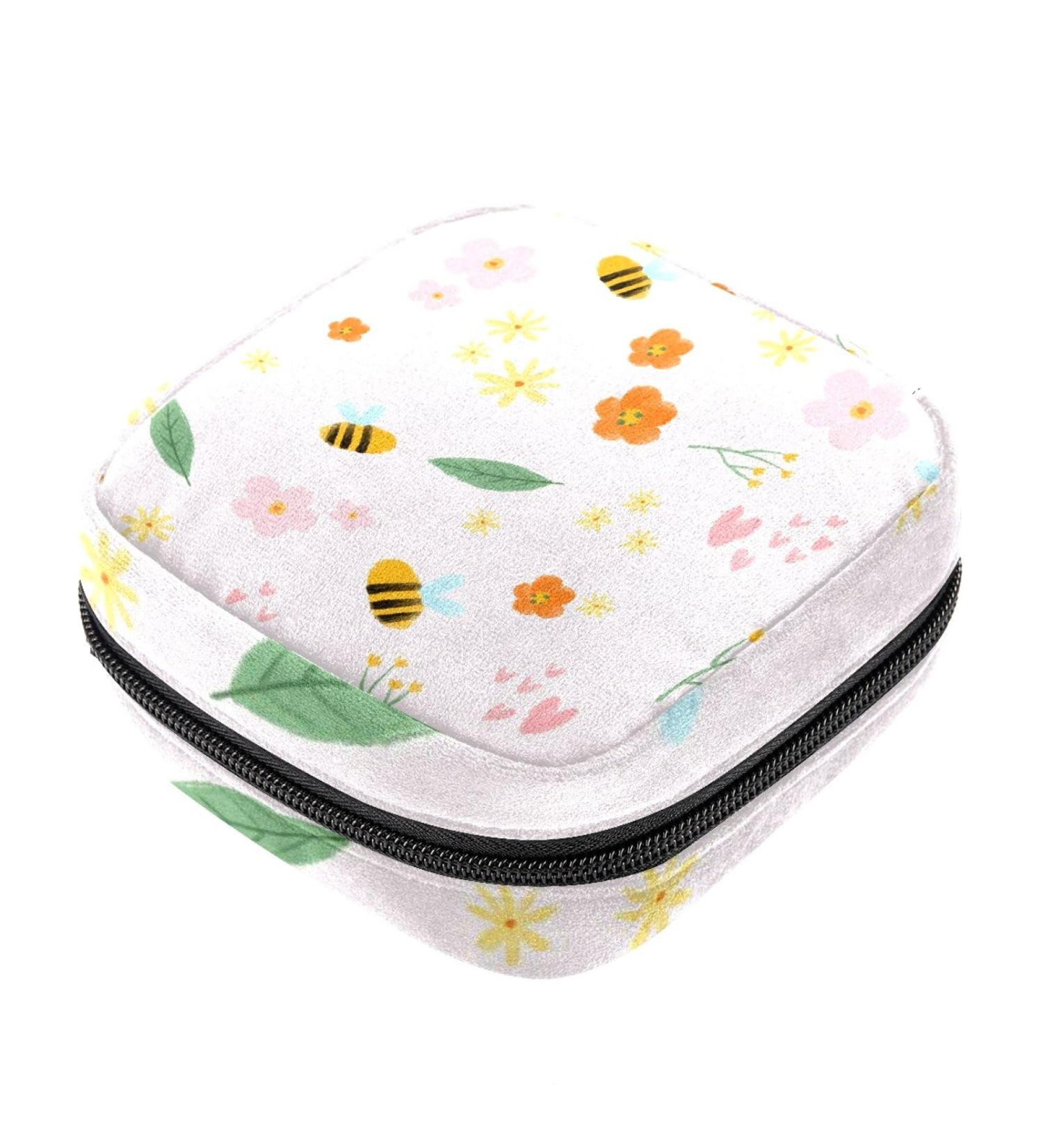 Guantierendiy Bee Flower Pattern Menstrual Cup & Sanitary Napkin Storage Bag - Travel Makeup Organizer (Color 3) - Buy Online on GoSupps.com