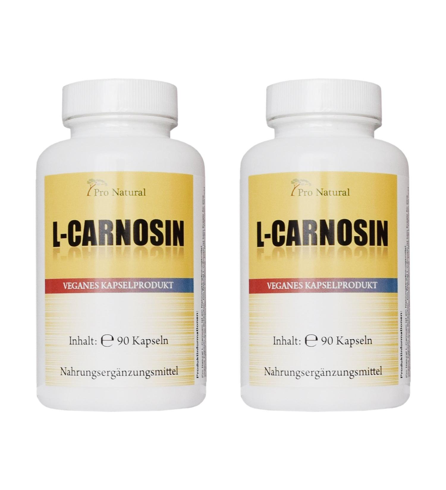 Pro Natural LCarnosine 500 mg pure carnosine per capsule 180 vegetarian capsules 2 cans of 90 capsules - Buy Online on GoSupps.com