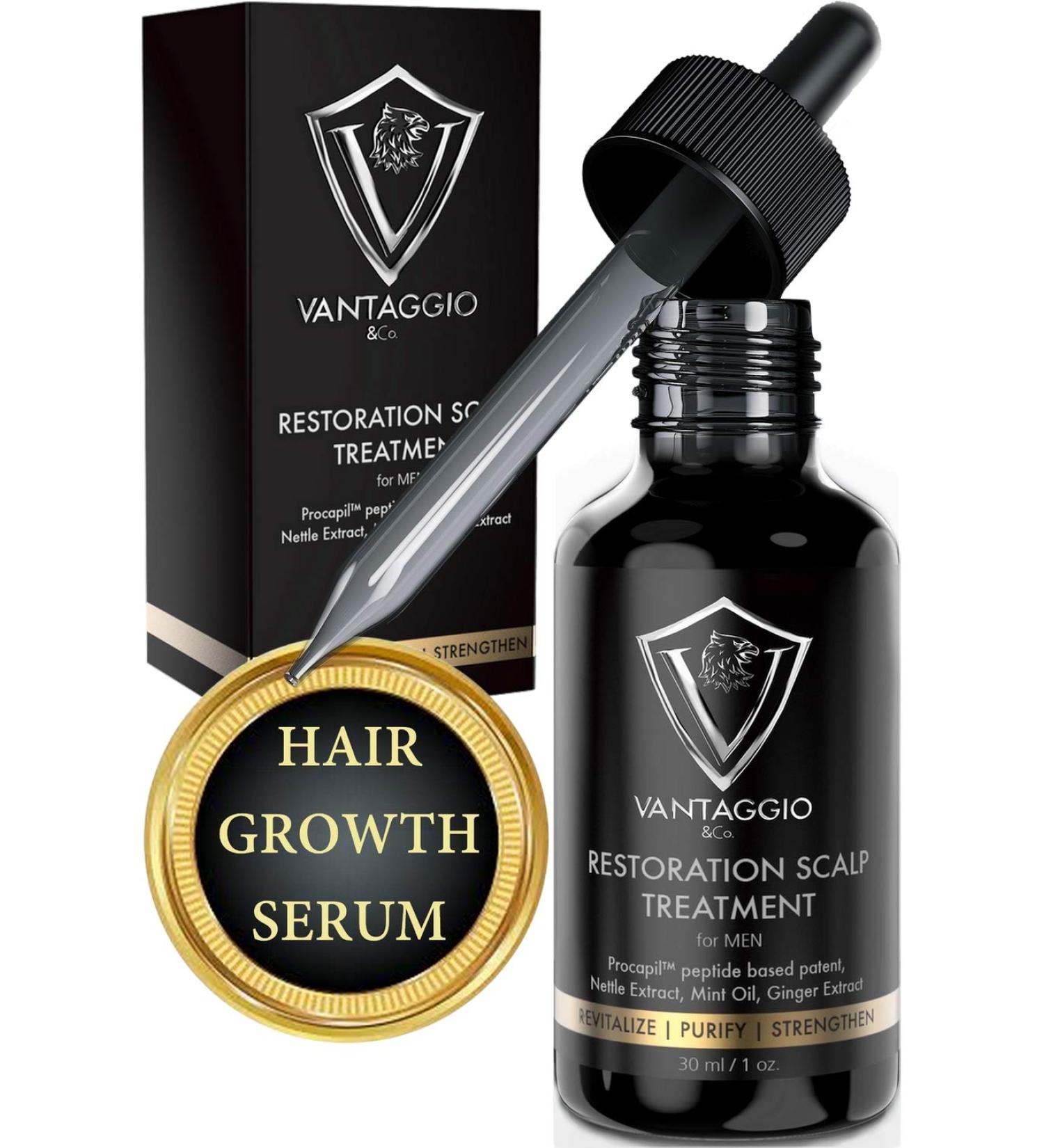 Men's Hair Growth Serum & Scalp Treatment - DHT Blocker for Thinning & Alopecia - Ginger, Castor Oil, Aloe Vera, Peppermint - 1oz - Buy Online on GoSupps.com