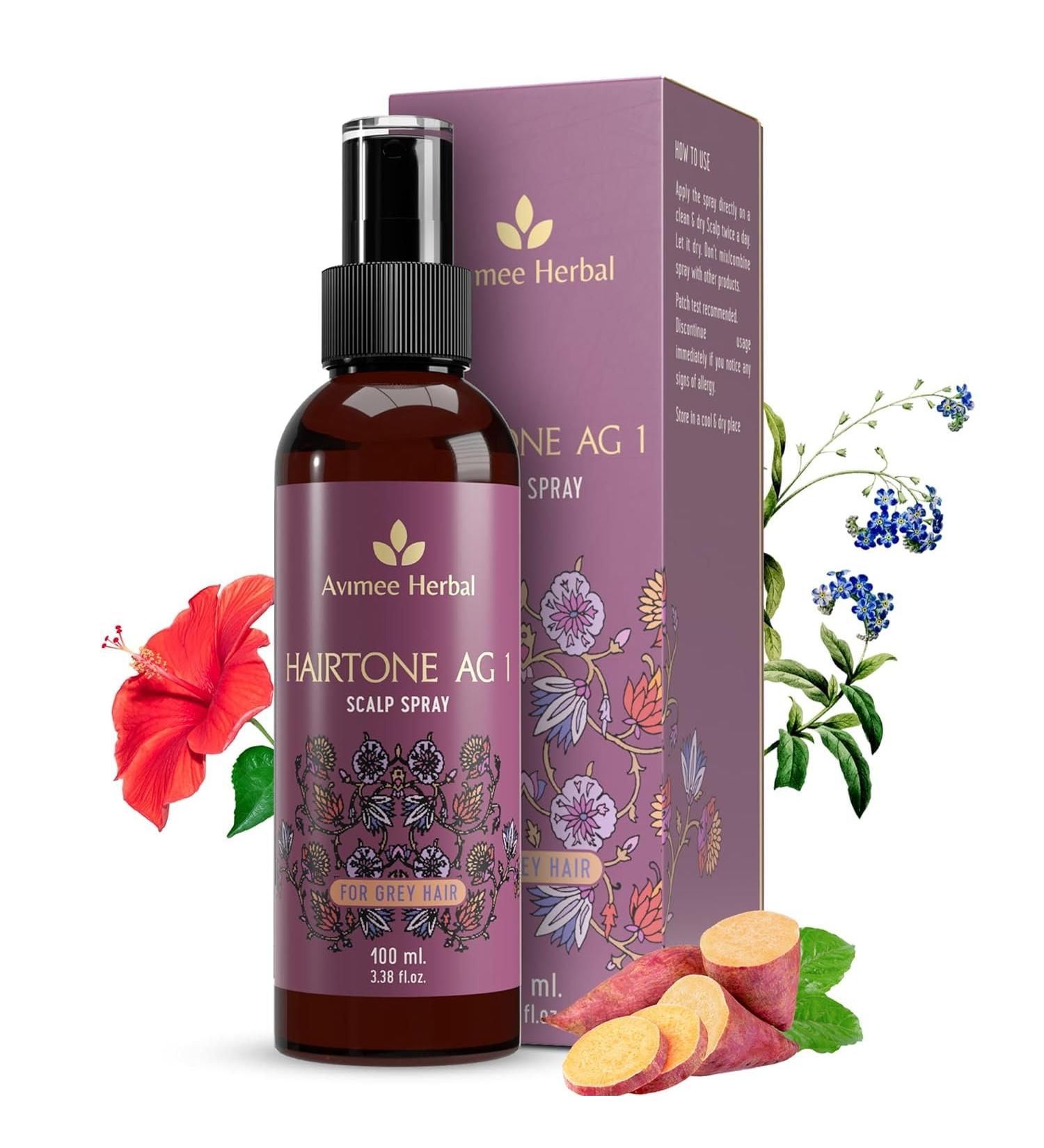Avi.mee Herbal Hairtone AG1 Scalp Spray for Grey Hair | With Indigo Henna Beet Root and Hibiscus Extracts Daily Nutrition For Your Hair | 100 ML. - Buy Online on GoSupps.com