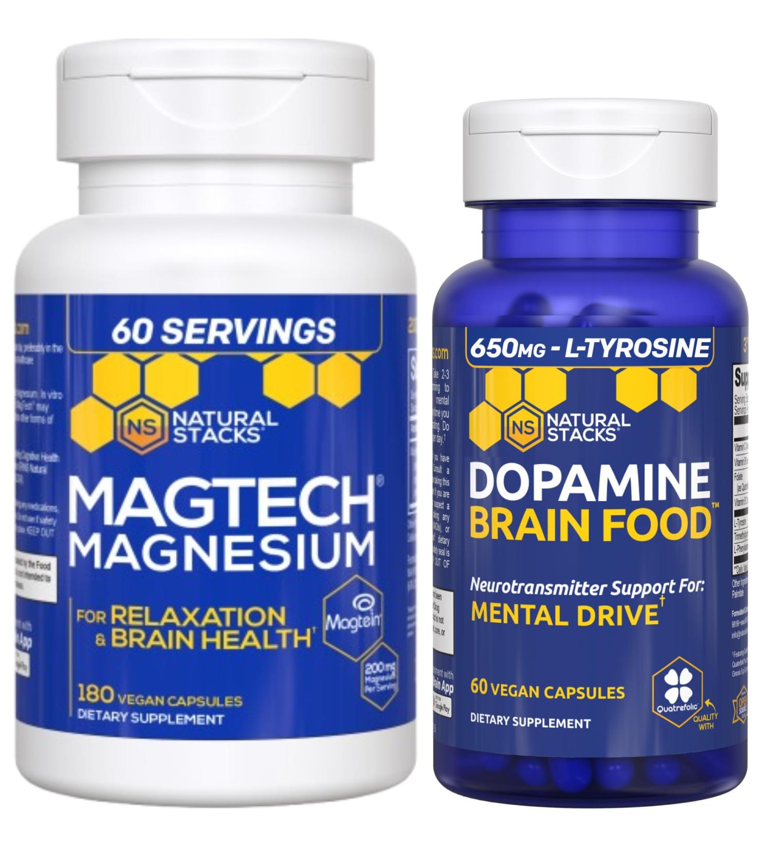 NATURAL STACKS Dopamine Brain Food + Magtech Magnesium Supplement Bundle - Supports Focus Relaxation & Memory* - 240 Total Capsules - Buy Online on GoSupps.com