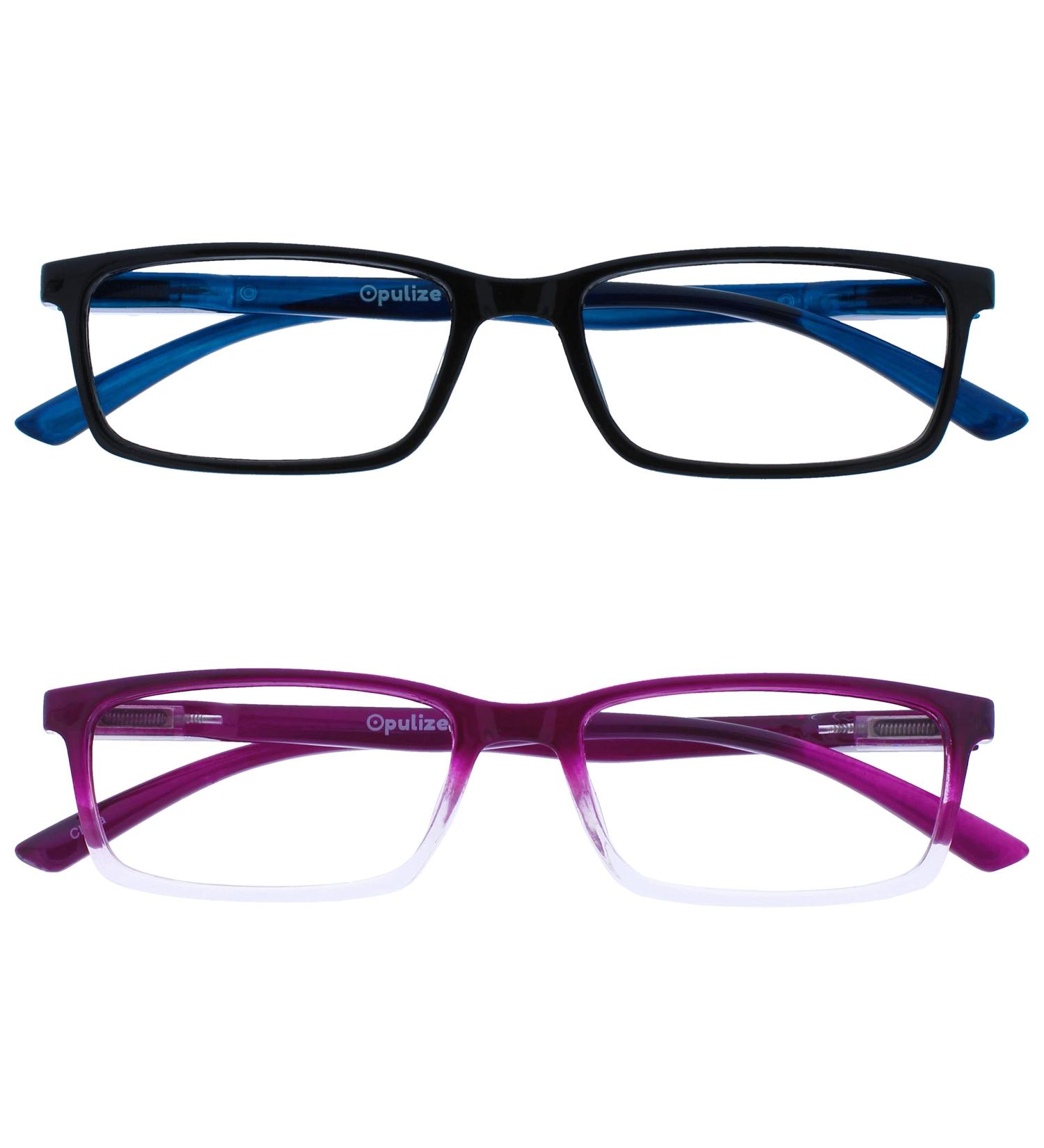 Opulize Sea Glasses: Blue Light Filter Gaming Glasses with Spring Hinges | Anti-Reflective Narrow Frame for Men | +3.00 Diopters Black/Purple - Buy Online on GoSupps.com
