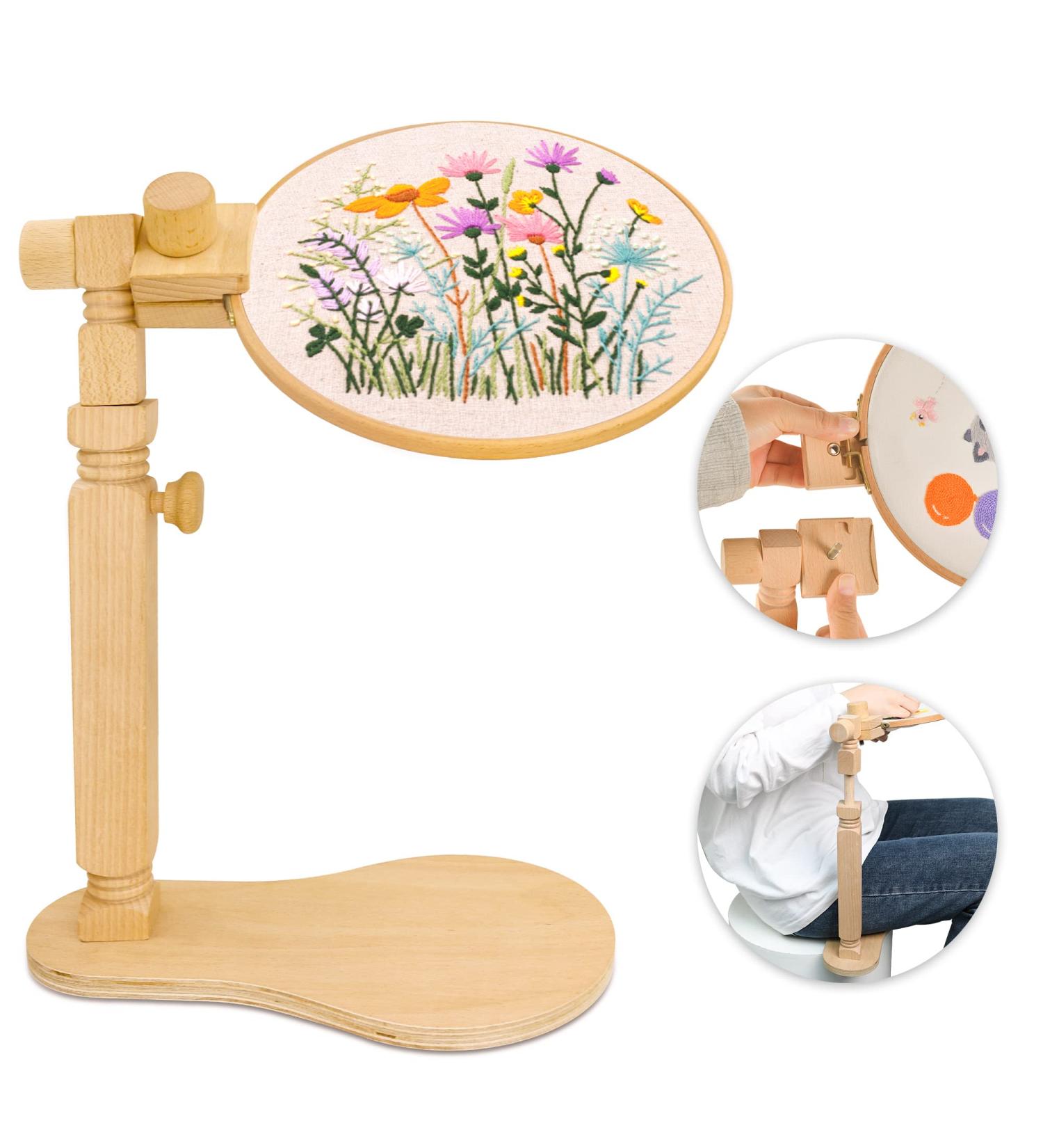 Adjustable Beech Wood Embroidery Hoop Stand - Hands-Free Cross Stitch Holder - Buy Online on GoSupps.com