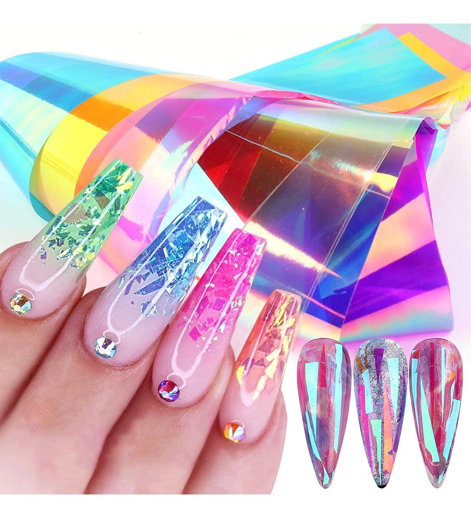 Gradient Aurora Glass Nail Art Stickers - 8 Sheets | Broken Glass Foil Transfers for Women DIY Nail Decoration - Buy Online on GoSupps.com