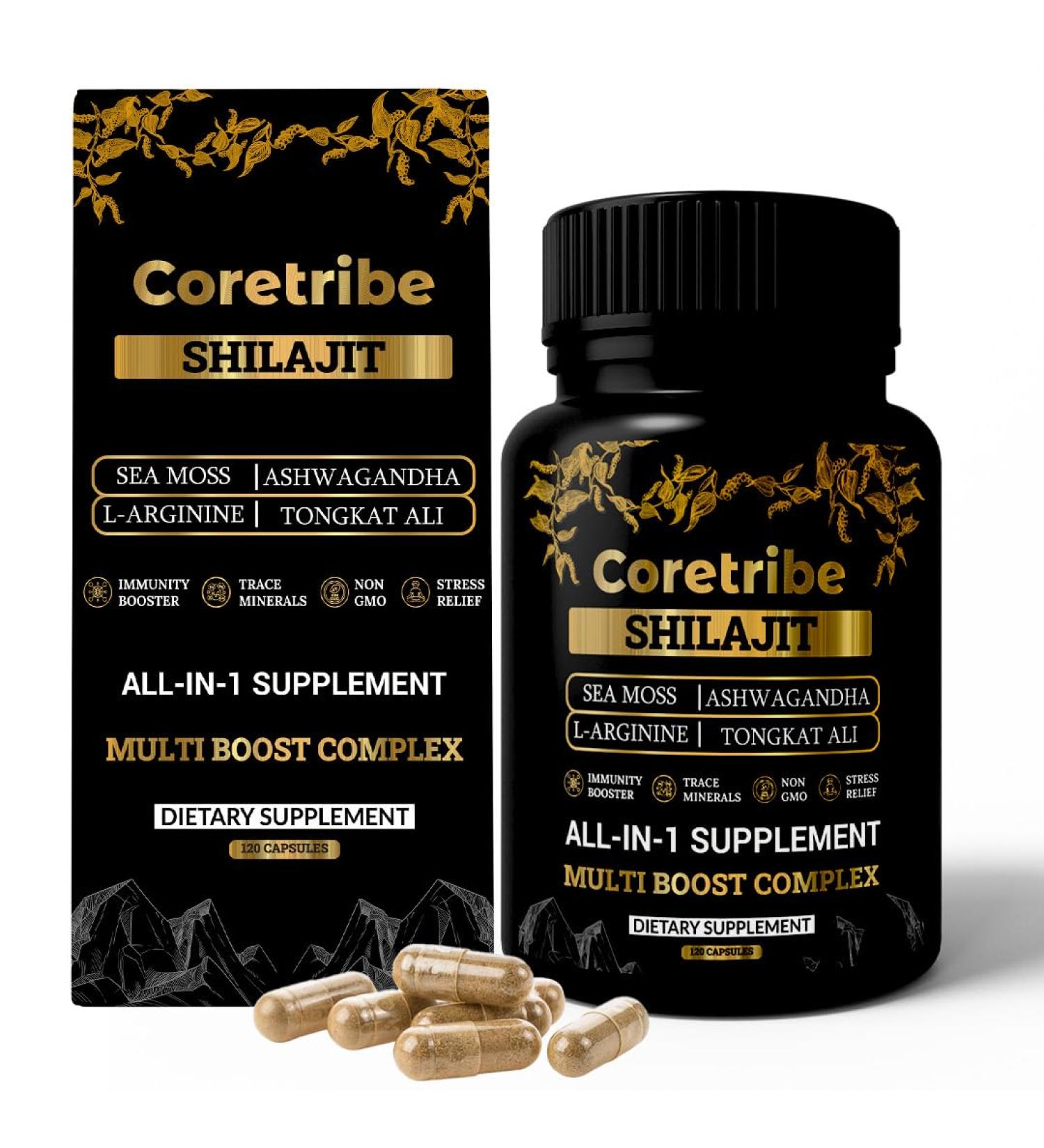 Coretribe Shilajit Capsules with Sea Moss & Ashwagandha for Men & Women 10 in 1 Himalayan Shilajit Supplements Fulvic Acid & Humic Acid Energy & Immune Support 120 Count - Buy Online on GoSupps.com