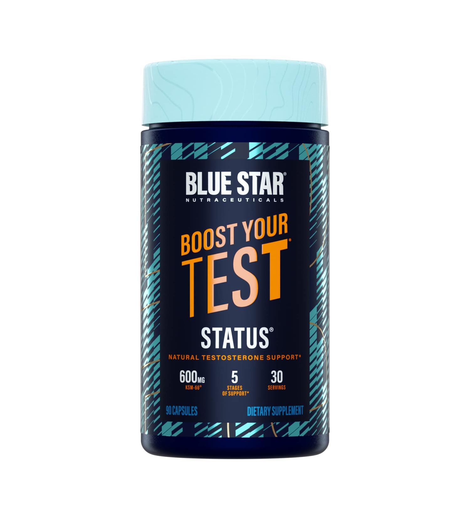 Blue Star Nutraceuticals Status Testosterone Booster for Men | Natural Test Support with KSM 66 Ashwagandha - Boost Stamina Muscle Growth & Energy - 90 Veggie Capsules - Buy Online on GoSupps.com