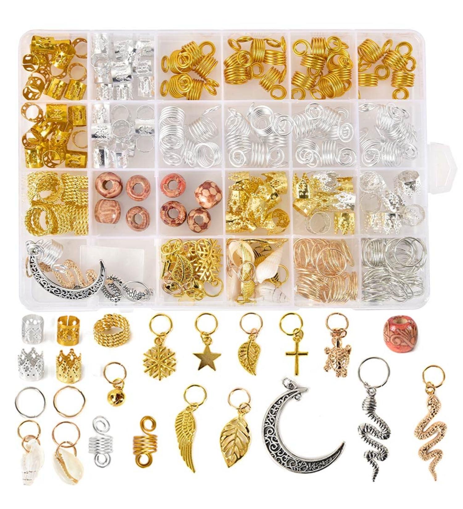 Dreadlock Hair Jewelry Set - 241 Pcs Metal Loc Rings, Cuffs, Coils, Beads - Black Women's Braids Decorations - Buy Online on GoSupps.com