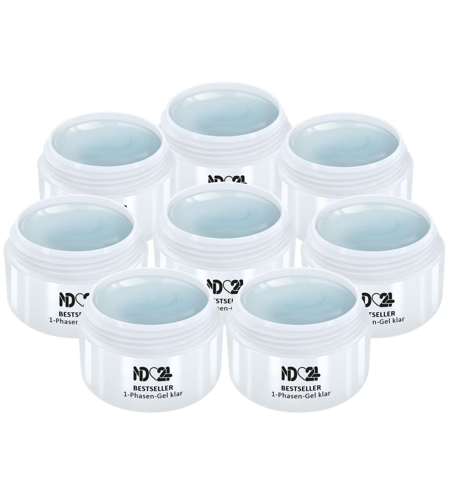 1-Phase Gel Clear Medium Viscosity - 3in1 Allround UV Nail Gel - Made in Germany (8 x 30ml)