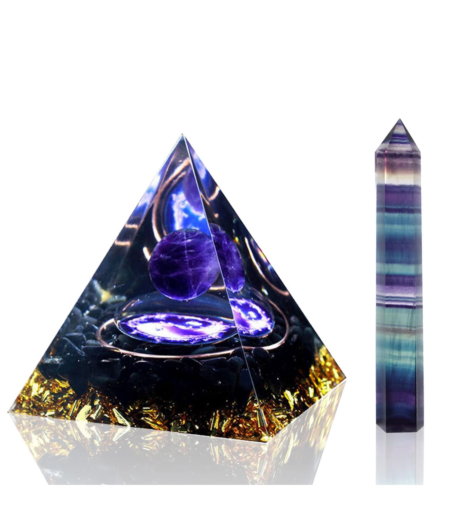 Crystal Pyramid Ogan Chakra Crushed Stone Moonstone Crystal Energy Tower Nature Reiki Stone Jewelry Health Protection Positive Energy Generator to Attract Wealth and Wisdom (Color: I)