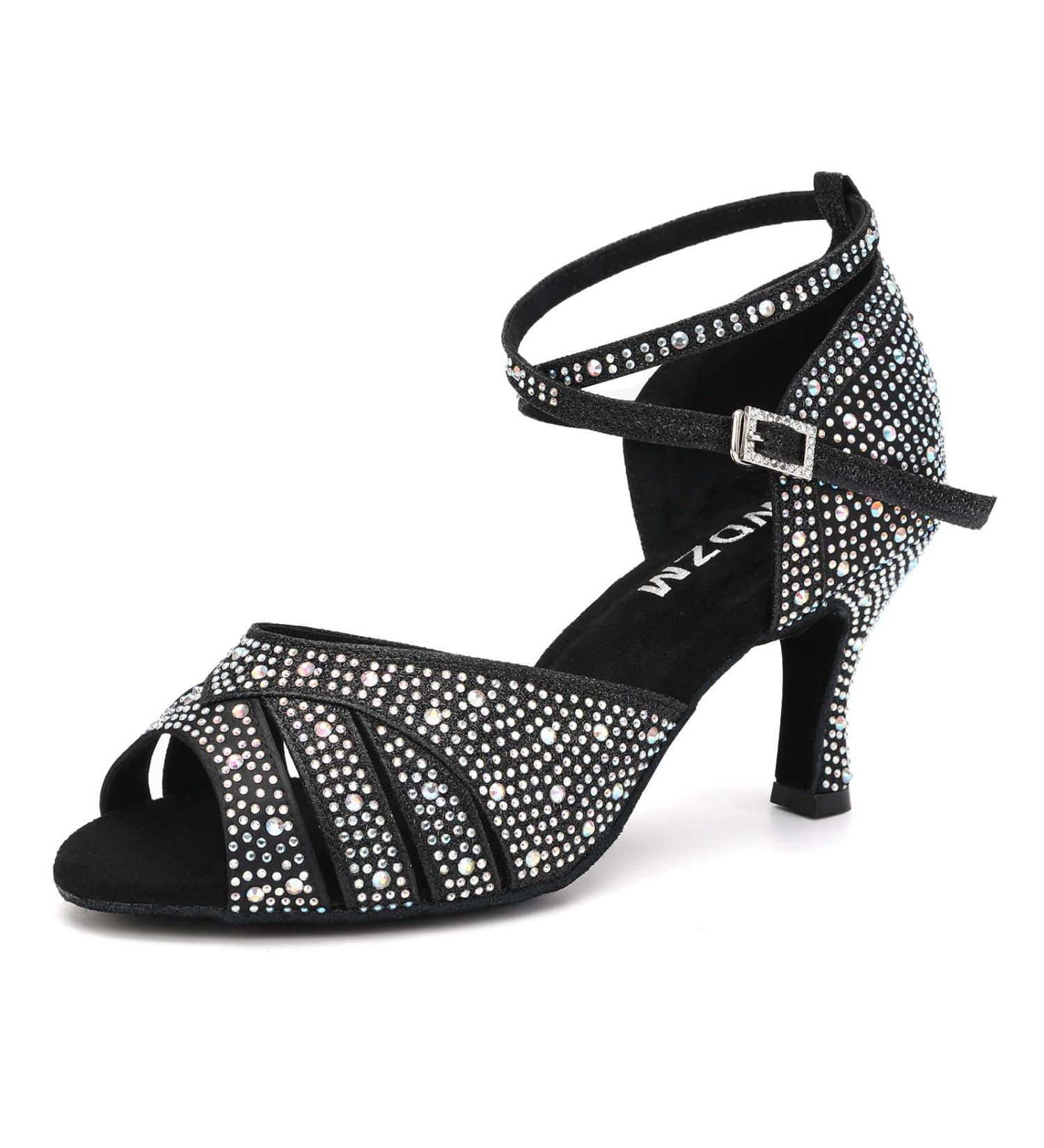 Buy SWDZM Women's Latin Dance Shoes - Glitter Salsa Tango Bachata - L549 Black 7.5cm Heel - Professional Ballroom & Wedding Footwear - Buy Online on GoSupps.com