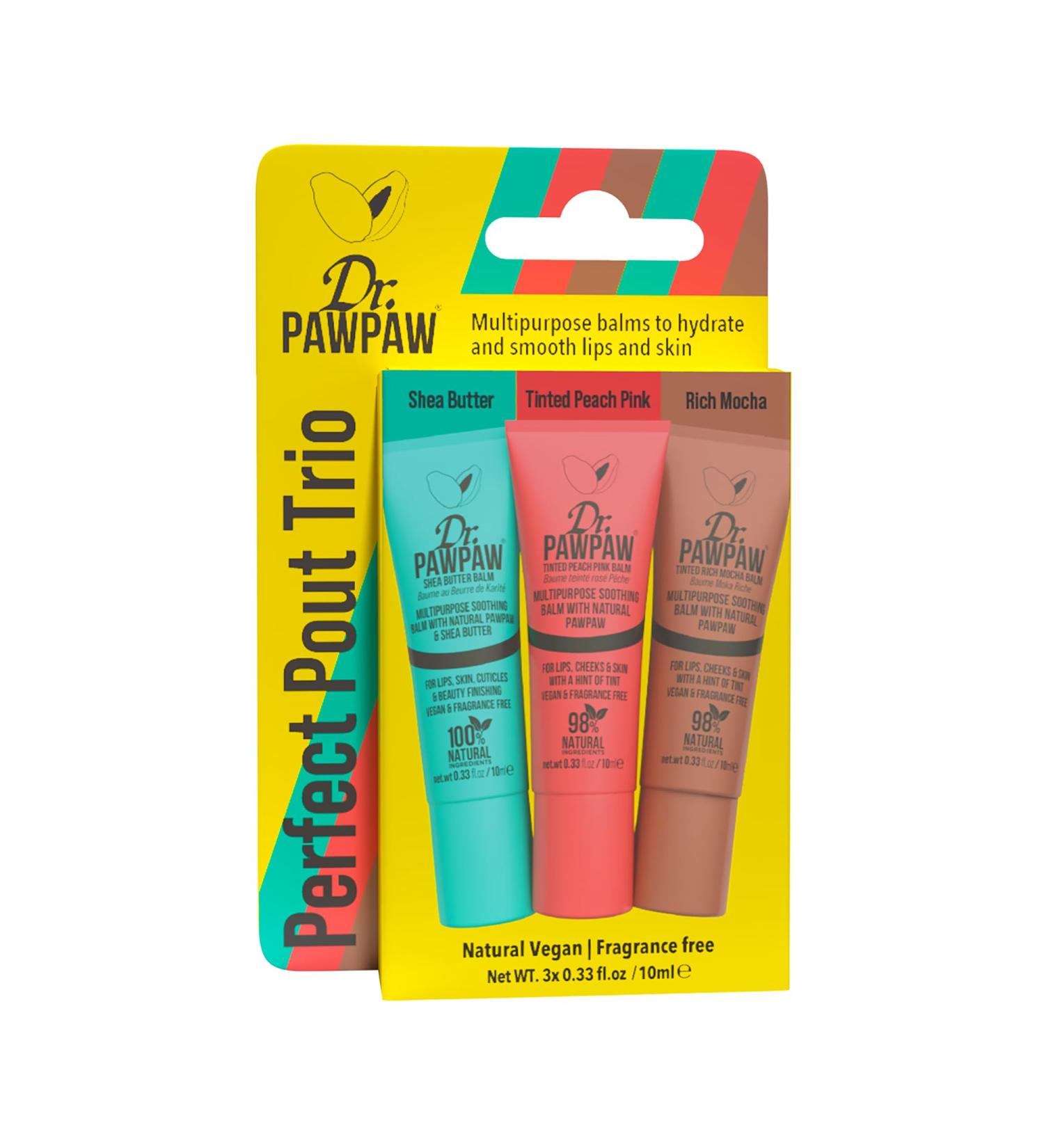 Dr. PawPaw Mini Perfect Pout Trio - Lip Balm Giftset - Nourishing and Hydrating Lip Balms for Women - Peach Pink Shea Butter and Rich Mocha - 3 pc - Buy Online on GoSupps.com
