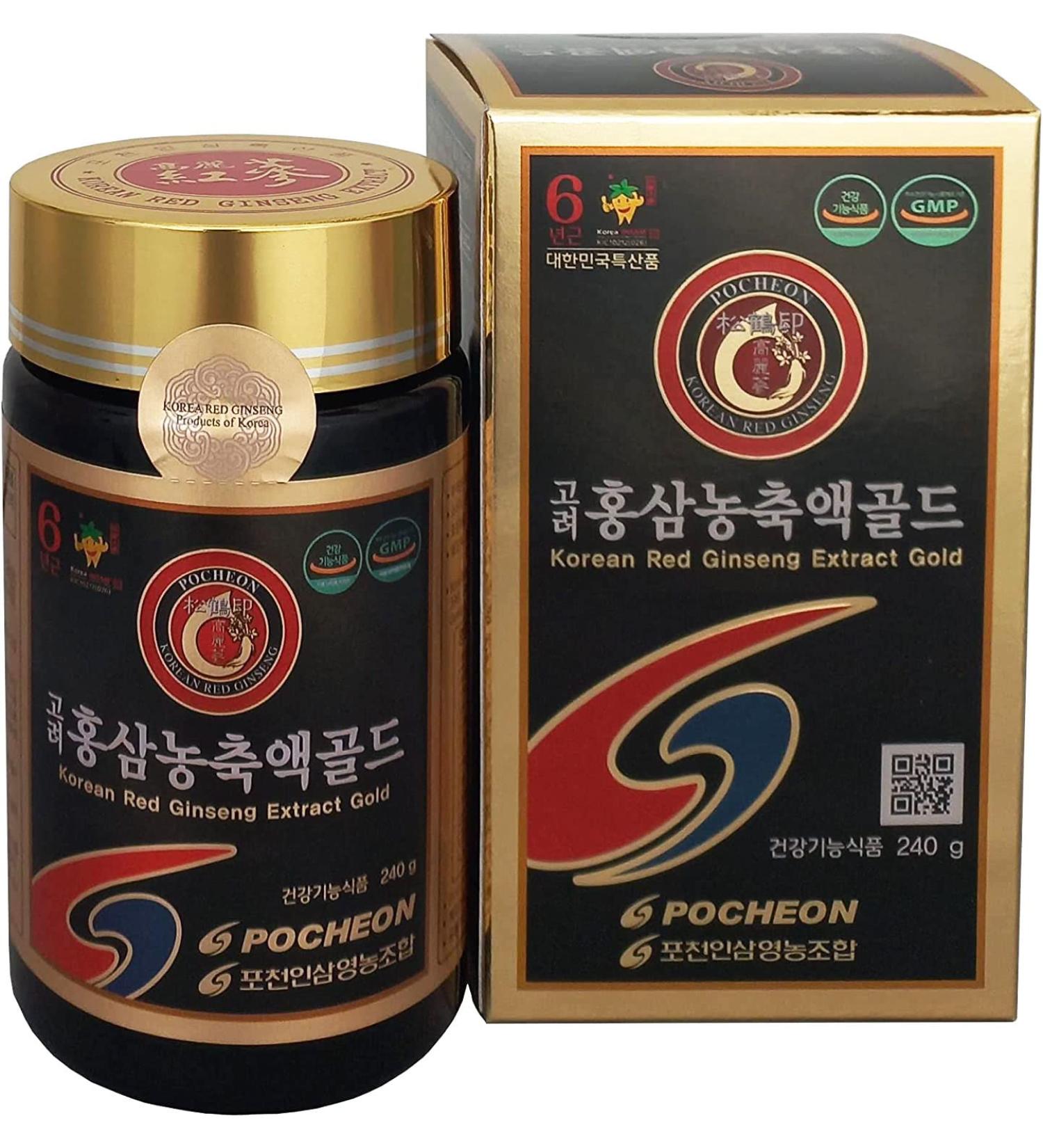 Pocheon 240g 100% Pure Korean 6-Year Root Panax Red Ginseng Extract Gold - Top Ginsenoside Saponin Herbal Supplement for Natural Immune Support | 8.5oz - Buy Online on GoSupps.com