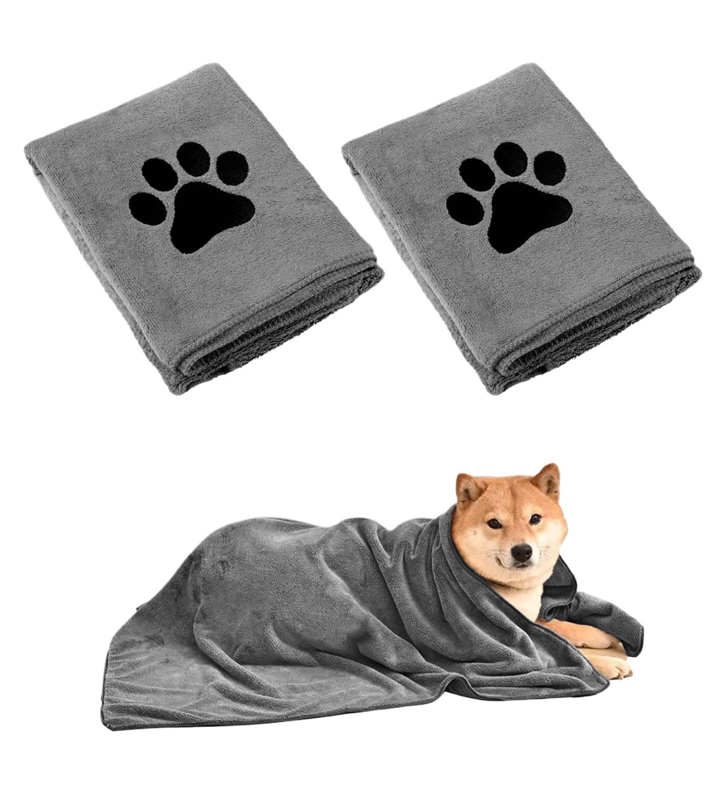 Naoketent Extra Absorbent Dog Towels - 2 Microfiber Quick-Dry Cloths for Dogs & Cats | Gray Pet Towels - Buy Online on GoSupps.com