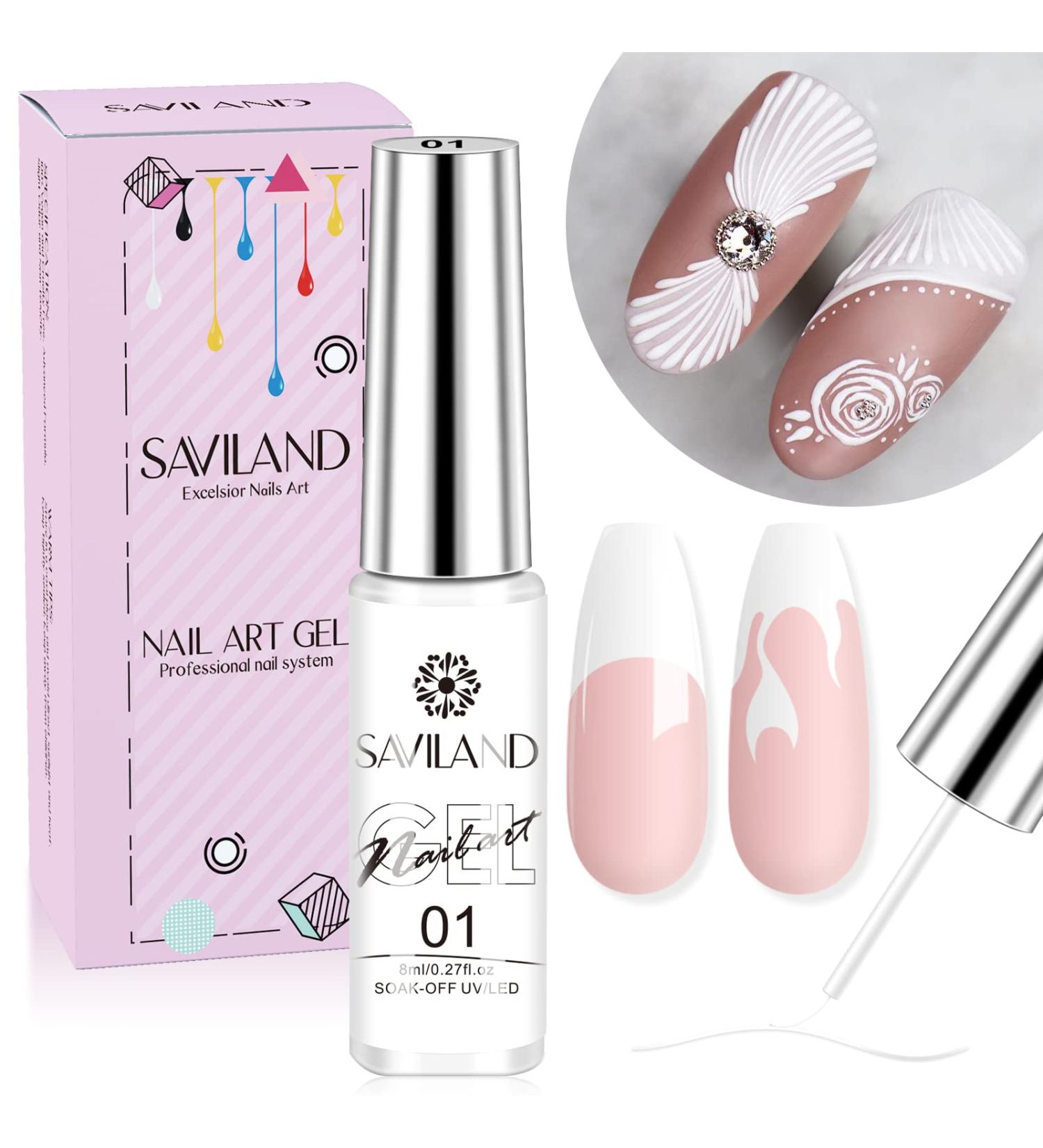 Saviland 8g White Liner Gel Nail Polish - UV LED Nail Art Gel for DIY French Manicure & Swirl Nails - Quality Soak Off Geln gel Colors - Buy Online on GoSupps.com
