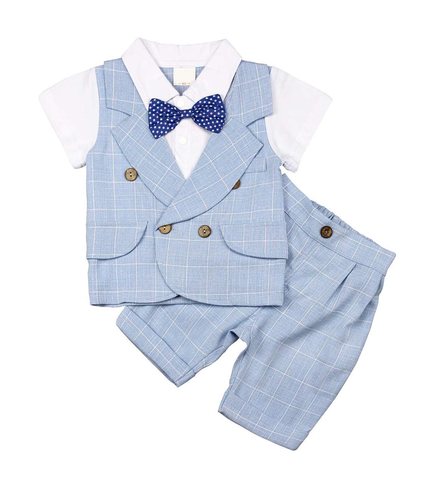 AmzBarley Baby Boys Tuxedo Rompers Set | Gentleman Outfit | Blue | 2-3 Years - Buy Online on GoSupps.com