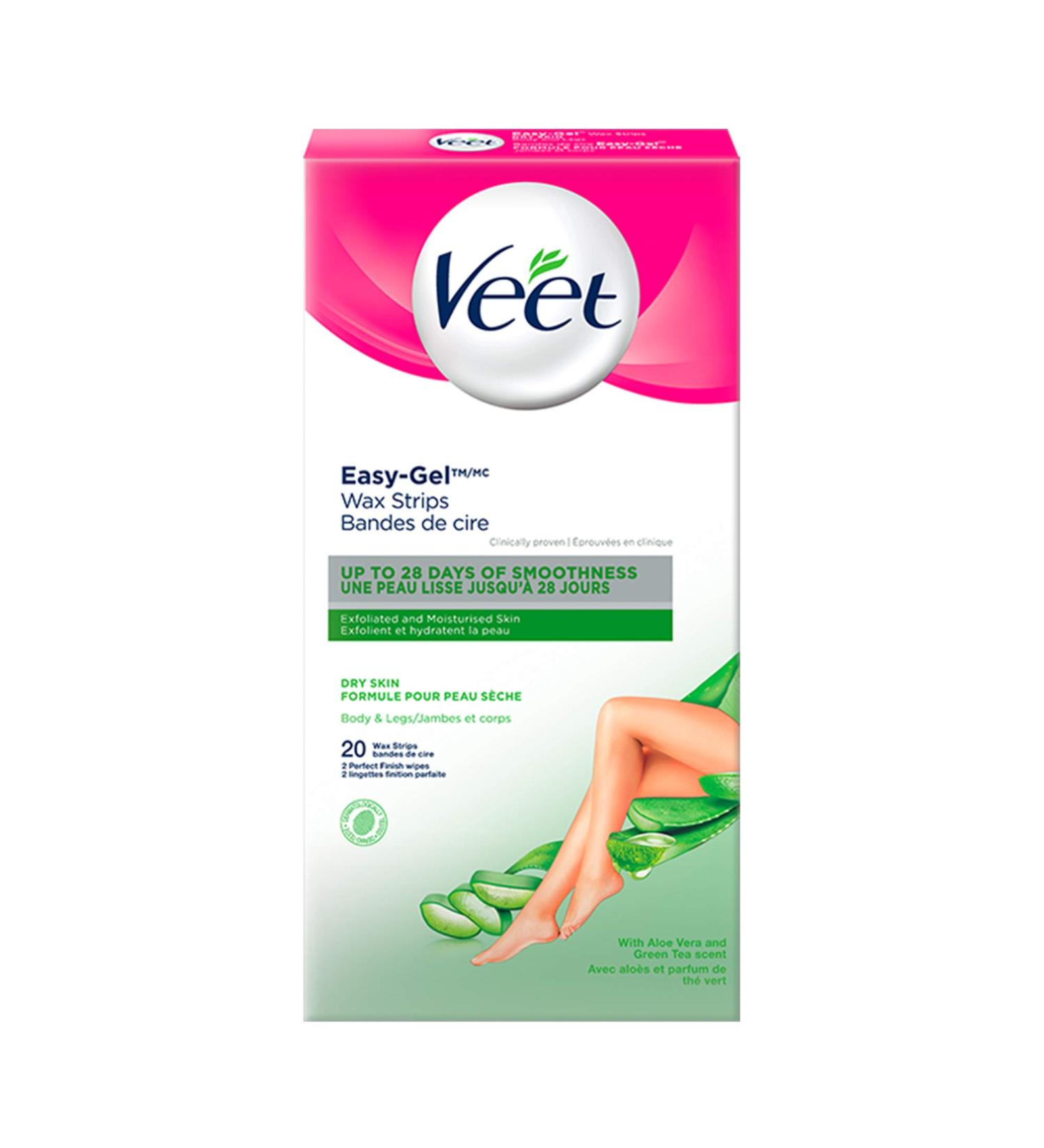 VEET Professional Wax Strips For Legs & Body Dry Skin With Aloe Vera 20 ct Gelwax Dry Skin Legs & Body Strips 1 count (Pack of 1) - Buy Online on GoSupps.com