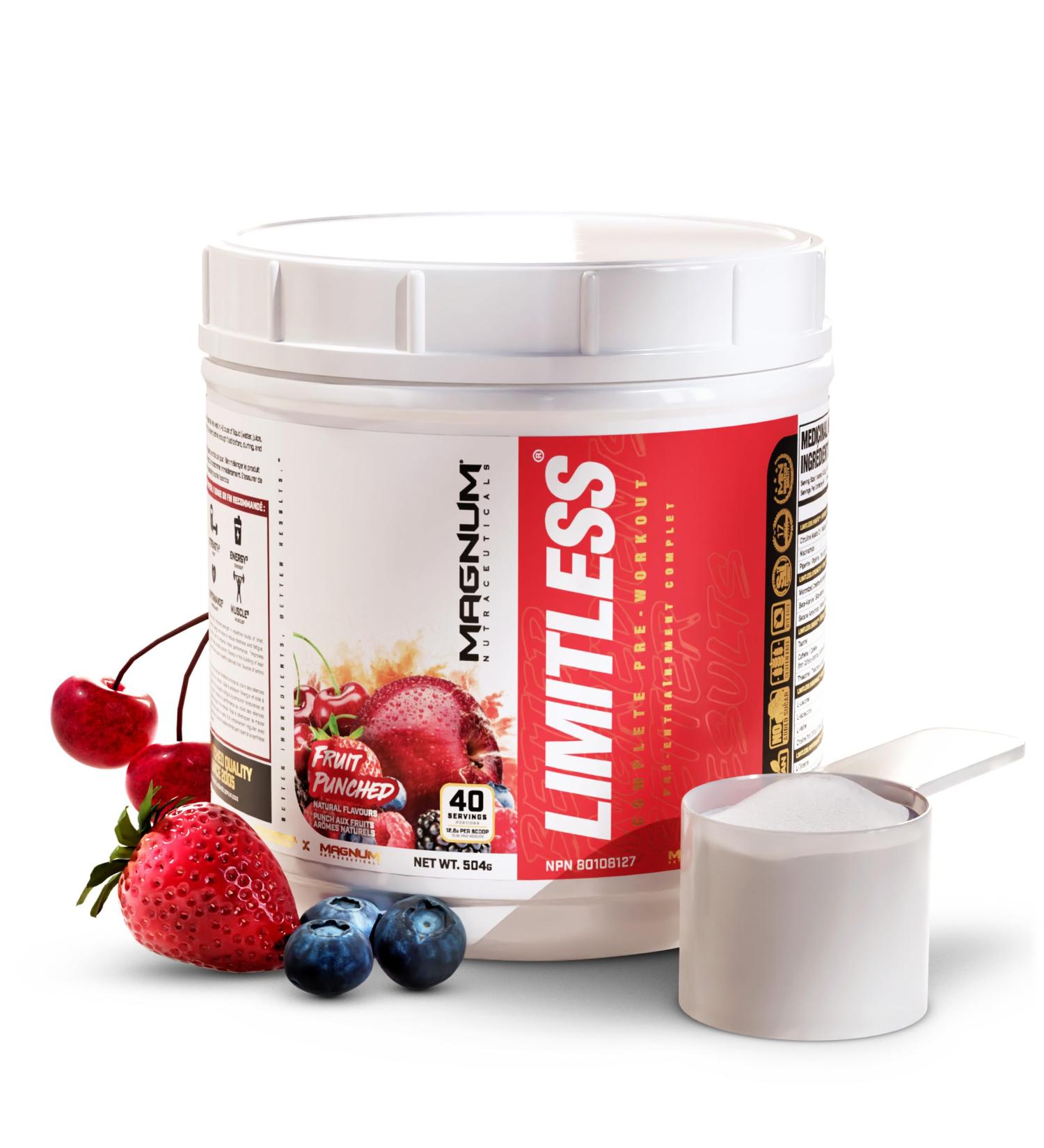 LIMITLESS Magnum 504g - Muscle Workout Powder Sport Pre Workout for Men and Women May Assist & Support Increase Energy Focus and Endurance - Fruit Punch/Fruit Punch - Buy Online on GoSupps.com