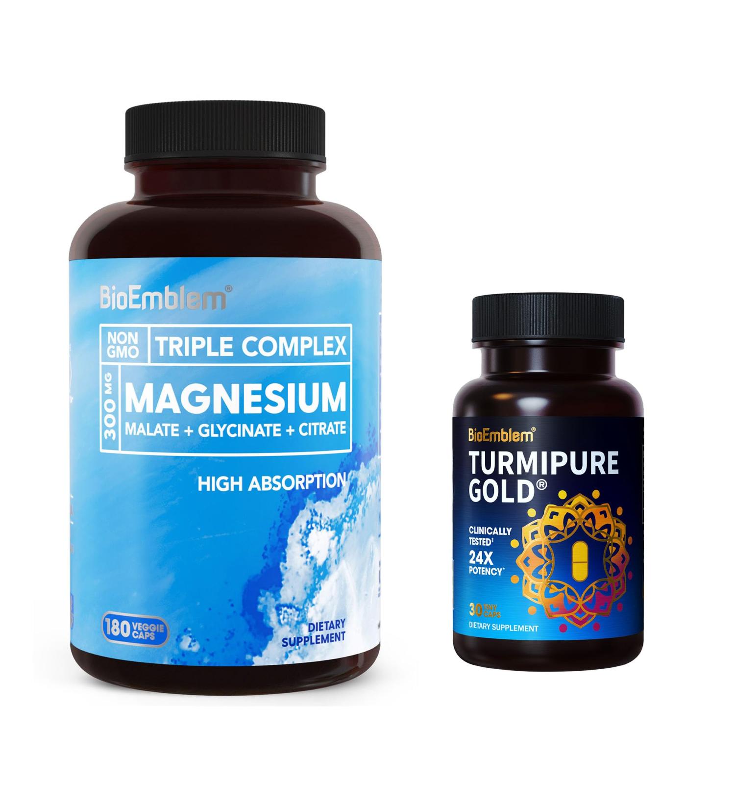 BioEmblem Triple Magnesium Complex & Turmeric Curcumin with Clinically Studied TurmiPure for Healthy Muscle and Nerve Function Vegan Non-GMO - Buy Online on GoSupps.com