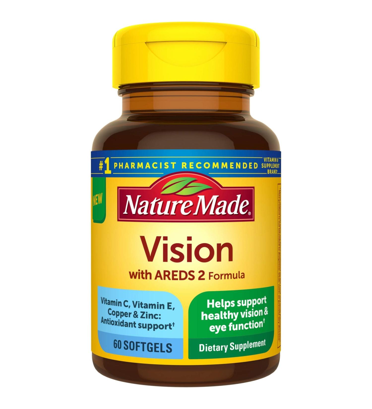 Nature Made Vision with AREDS 2 Formula Eye Vitamins- Lutein, Zeaxanthin, Vitamins C & E, Zinc, Copper - 60 Softgels - Buy Online on GoSupps.com
