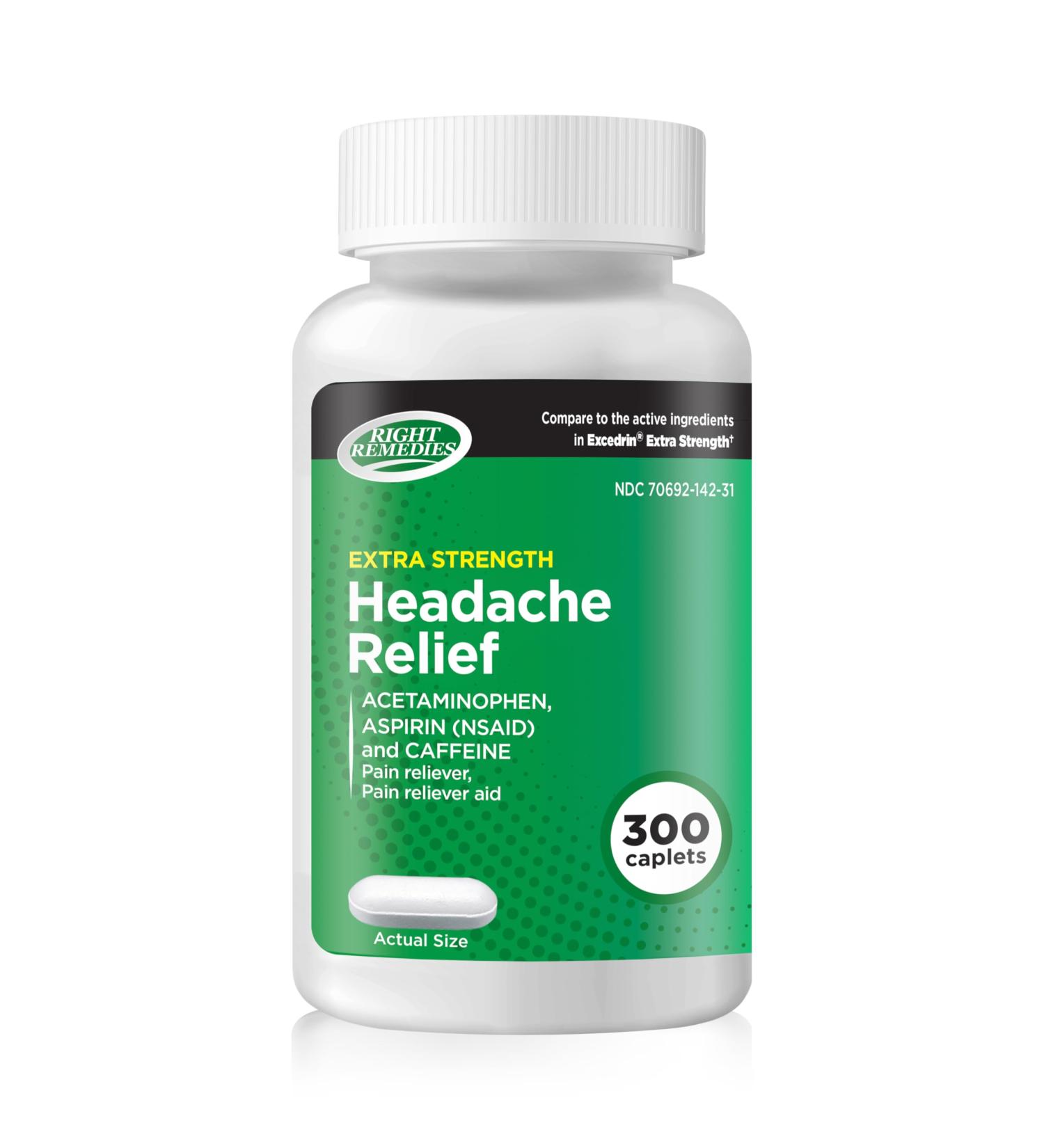 RIGHT REMEDIES Extra Strength Headache Relief with Acetaminophen Aspirin (NSAID) & Caffeine (300 caplets) Back & Body Pain Relief Compare to The Active Ingredients in Excedrin Extra Strength - Buy Online on GoSupps.com