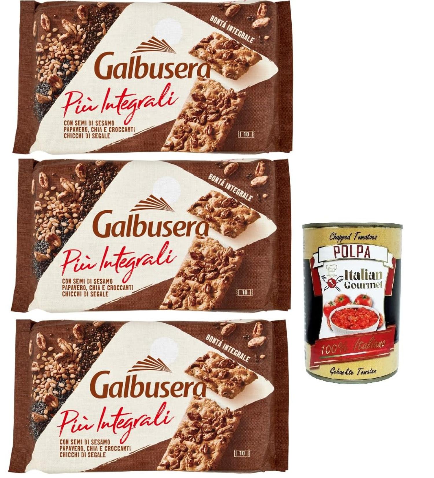 Galbusera Pi Integrali con Semolina di Sesame Poppy Chia e Croccanti Chicchi di Rye crackers with sesame seeds poppy chia and crispy rye beans 3 x 380 g + Italian Gourmet - Buy Online on GoSupps.com