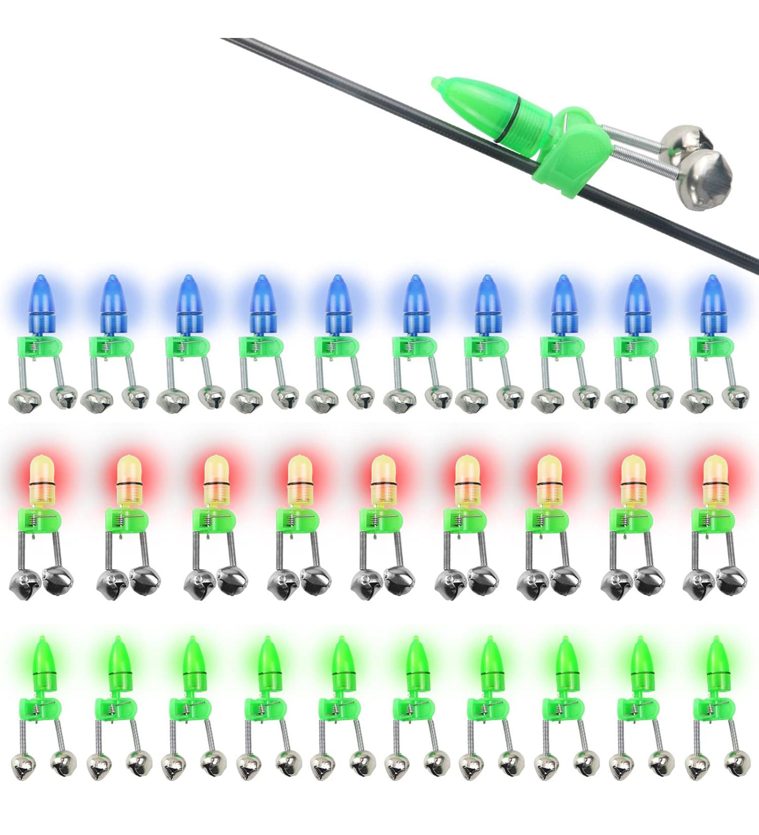 HLOGREE LED Night Fishing Rod Bait Alarm Bell 30pcs/40pcs | Portable Fishing Indicator with Dual Ring Bells | Fishing Accessories with 10 Red, 10 Green, and 10 Blue Lights - Buy Online on GoSupps.com