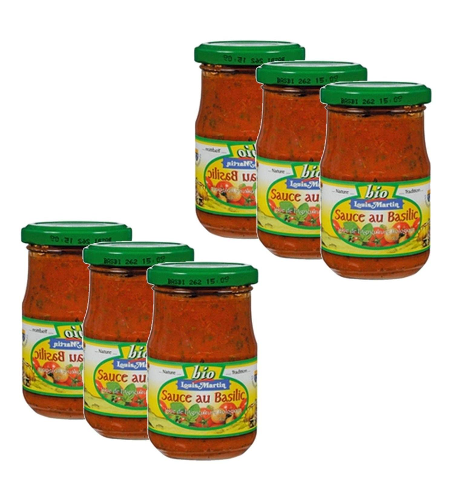 Set of 6 Organic Tomato Basil Sauce - Louis Martin - Pot 190 g