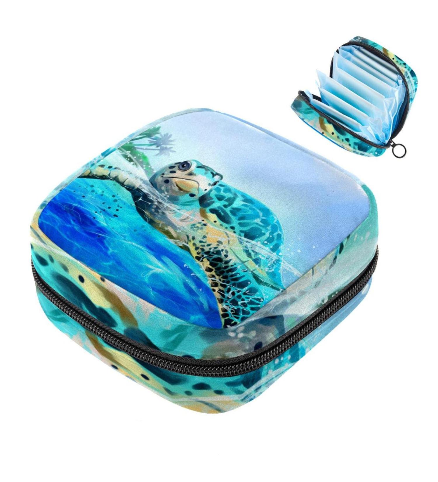 Eco-Friendly Menstruation Pad Bag with Zipper | Stylish Napkin & Tampon Organizer for Women & Girls - Sea Turtle Design - Buy Online on GoSupps.com