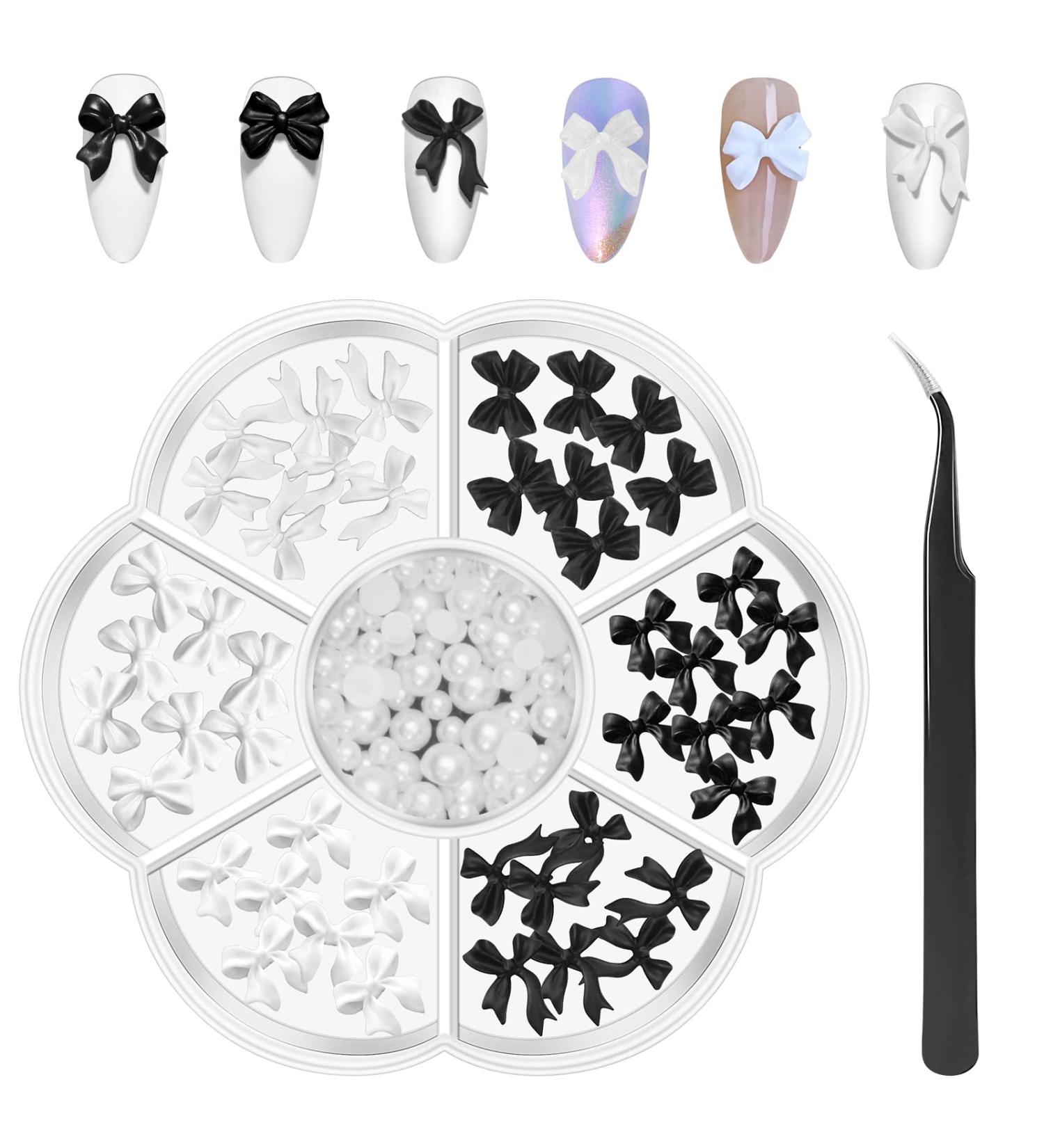 CGBE Butterfly Bow Pearl 3D Nail Charms for Nail Art Decoration - Black and White Bow-knot Design - Buy Online on GoSupps.com