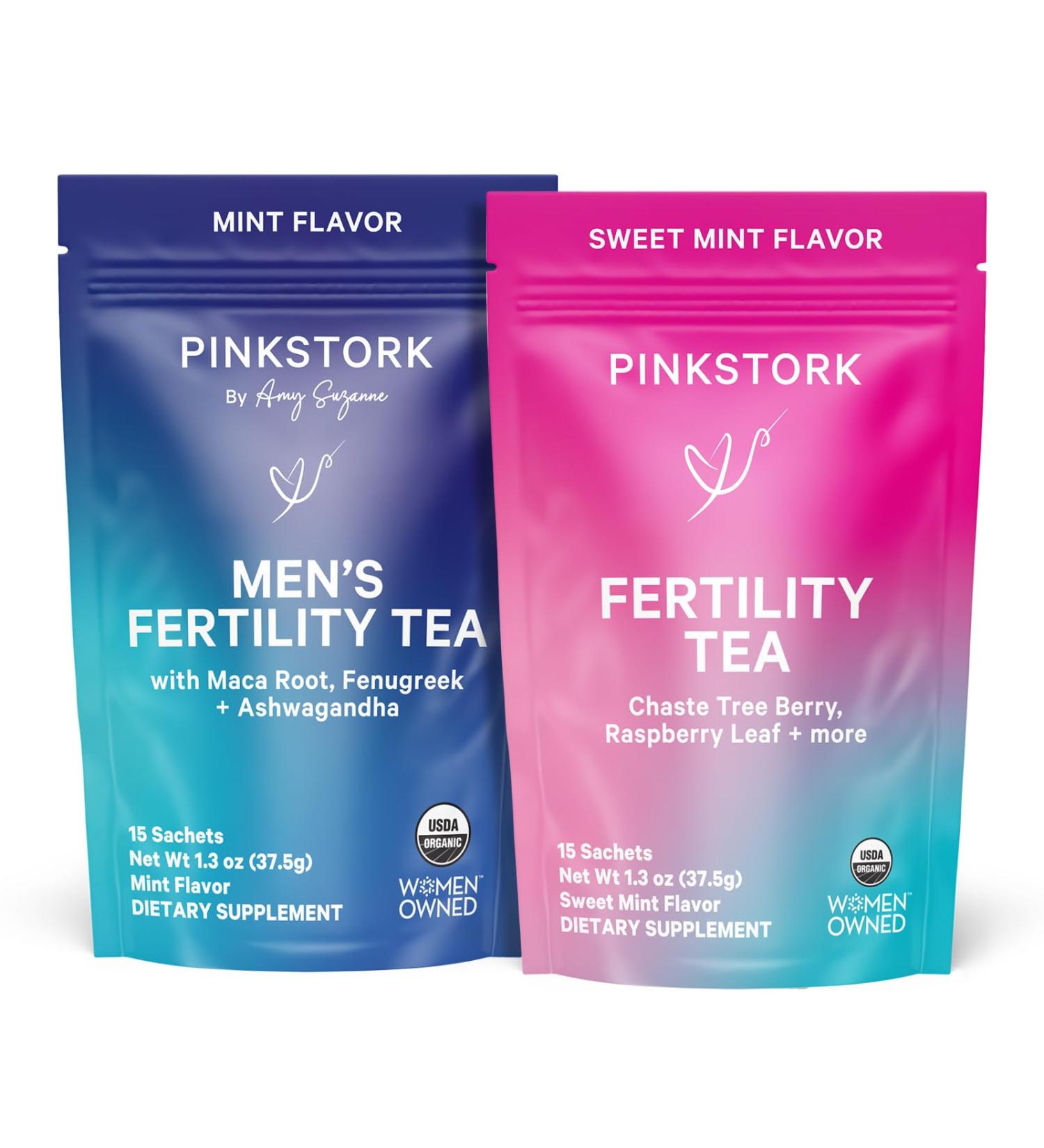 Pink Stork Fertility Tea Bundle for Couples: Women s Sweet Mint + Men s Organic Reproductive Support Tea with Vitamin C Zinc and Herbal Blend for Conception and Wellness 30 Servings Each - Buy Online on GoSupps.com