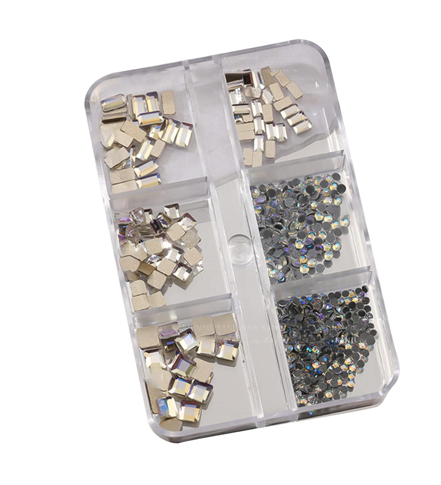 FEIlei 6 Grids Box Set Flat Back Rhinestones and Small Round Diamond Combination for DIY Nail Art Accessories Crystals - Buy Online on GoSupps.com