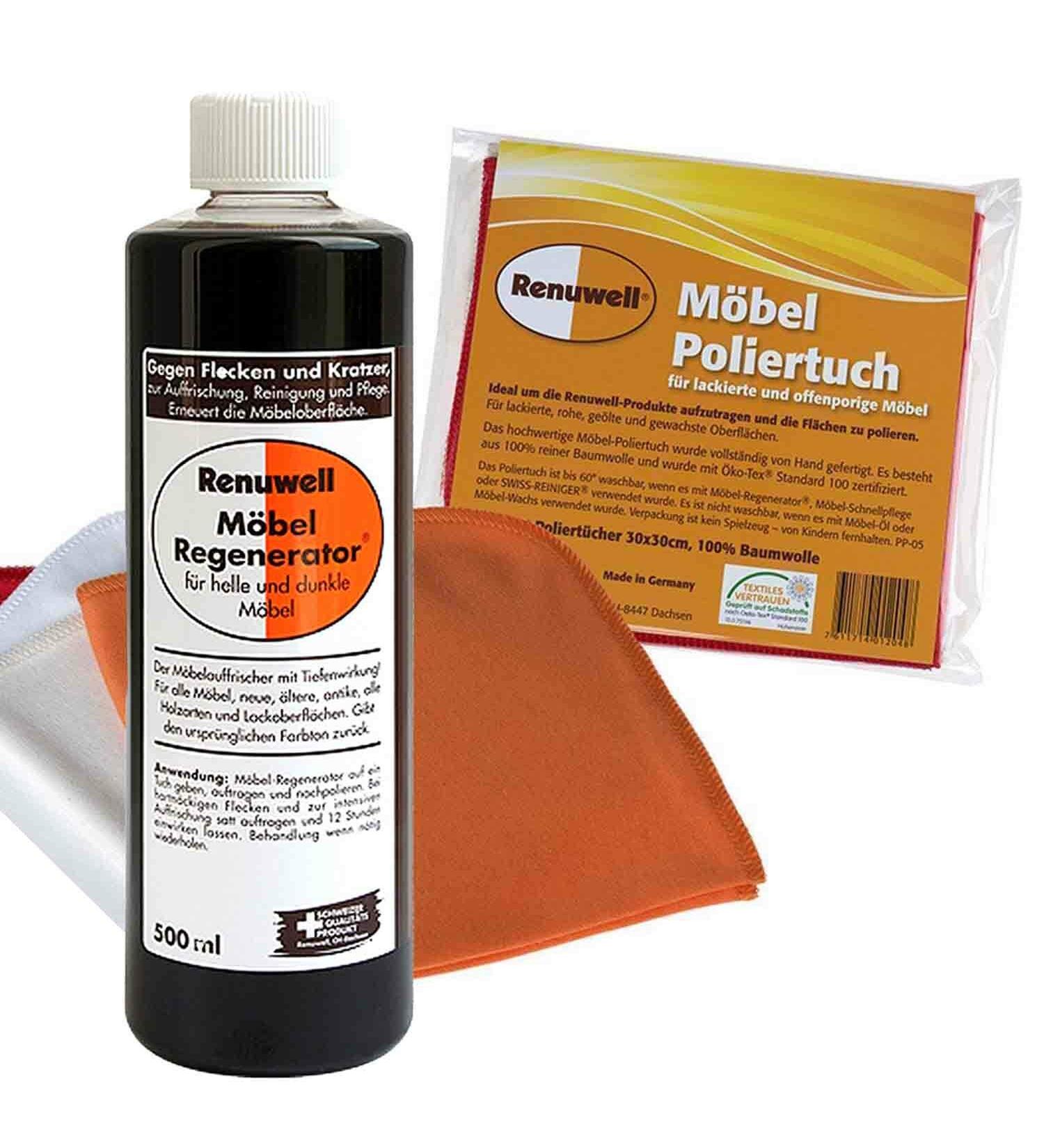Renuwell Furniture Polishing Cloth Set (4 Pieces) & Regenerator 500ml - Premium Care for International Shipping - Buy Online on GoSupps.com
