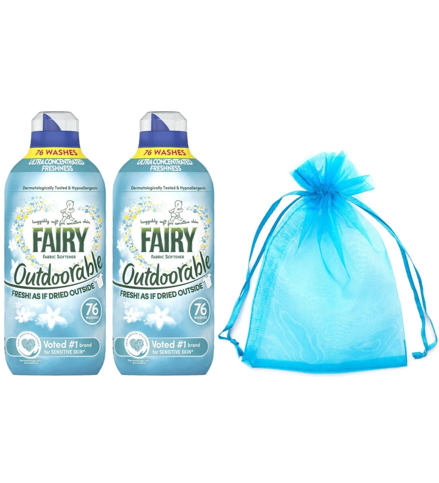 Fairy Outdoorable Non Bio Fabric Conditioner Huggably Soft for Sensitive Skin Ultra Concentrated Freshness 76washes 2Pk 2 x 1064ml + Our Gift for You: Organza Bag Size: 9 x 7 x 0.1cm - Buy Online on GoSupps.com