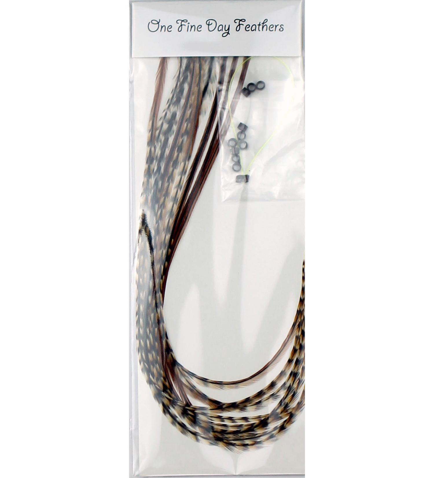 10 Feather Hair Extensions Real Feathers 22-28 cm with Rings/Loops (Auburn Naturals)