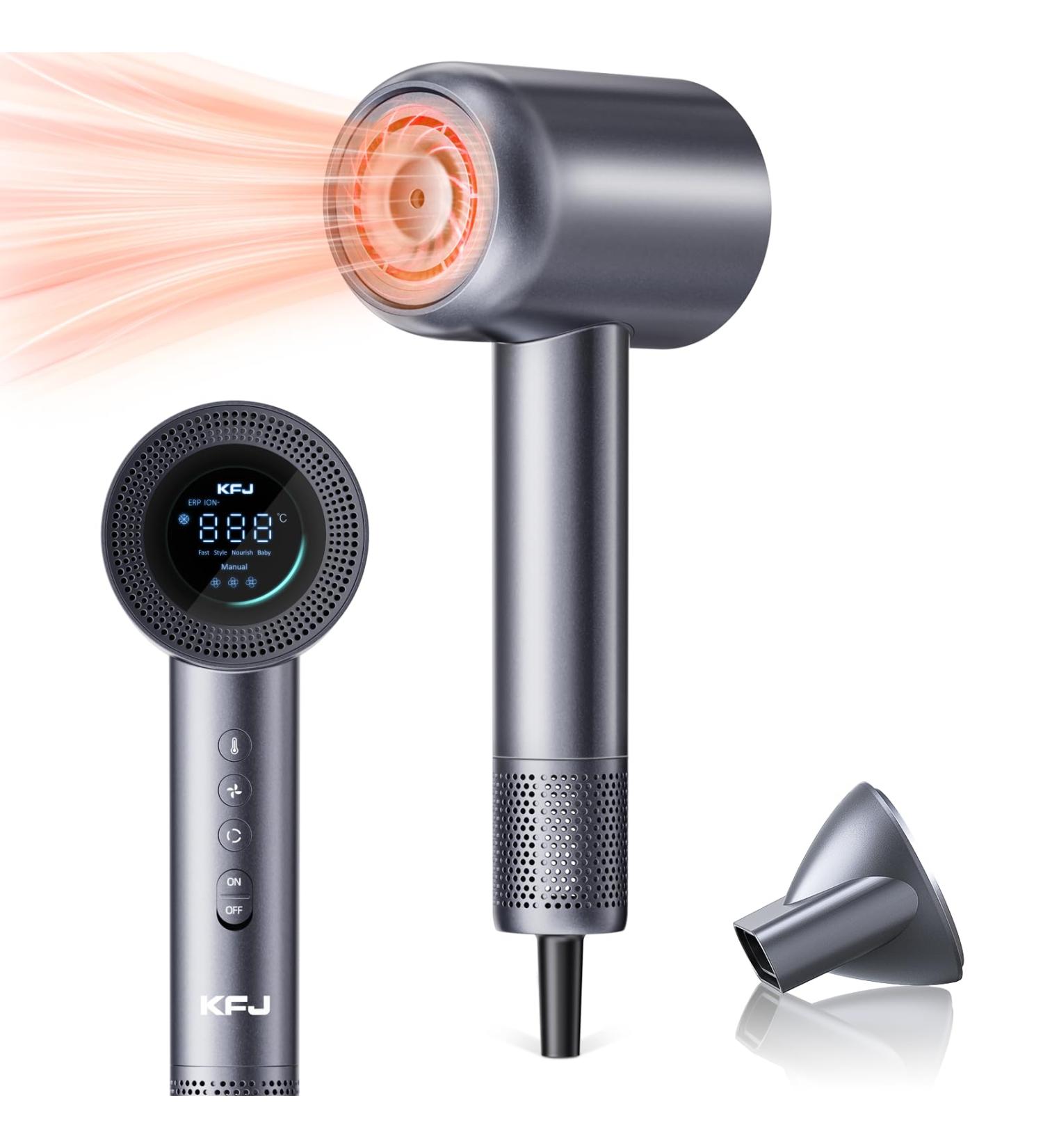 KFJ Ionic Hair Dryer - 1500W High Speed 110 000 RPM Motor | Lightweight Low Noise & Thermal-Control for Home/Travel (Dark Grey - Buy Online on GoSupps.com