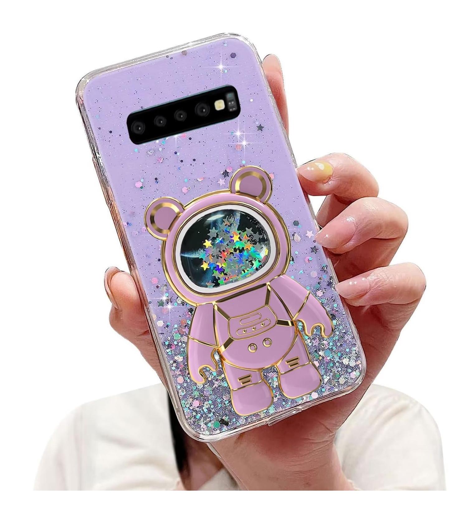 Tivenfezk Nadoli Astronaut Phone Case for Samsung Galaxy S10 Plus - Glitter Soft Silicone Cover with Hidden Stand - Purple Protective Shell - Buy Online on GoSupps.com